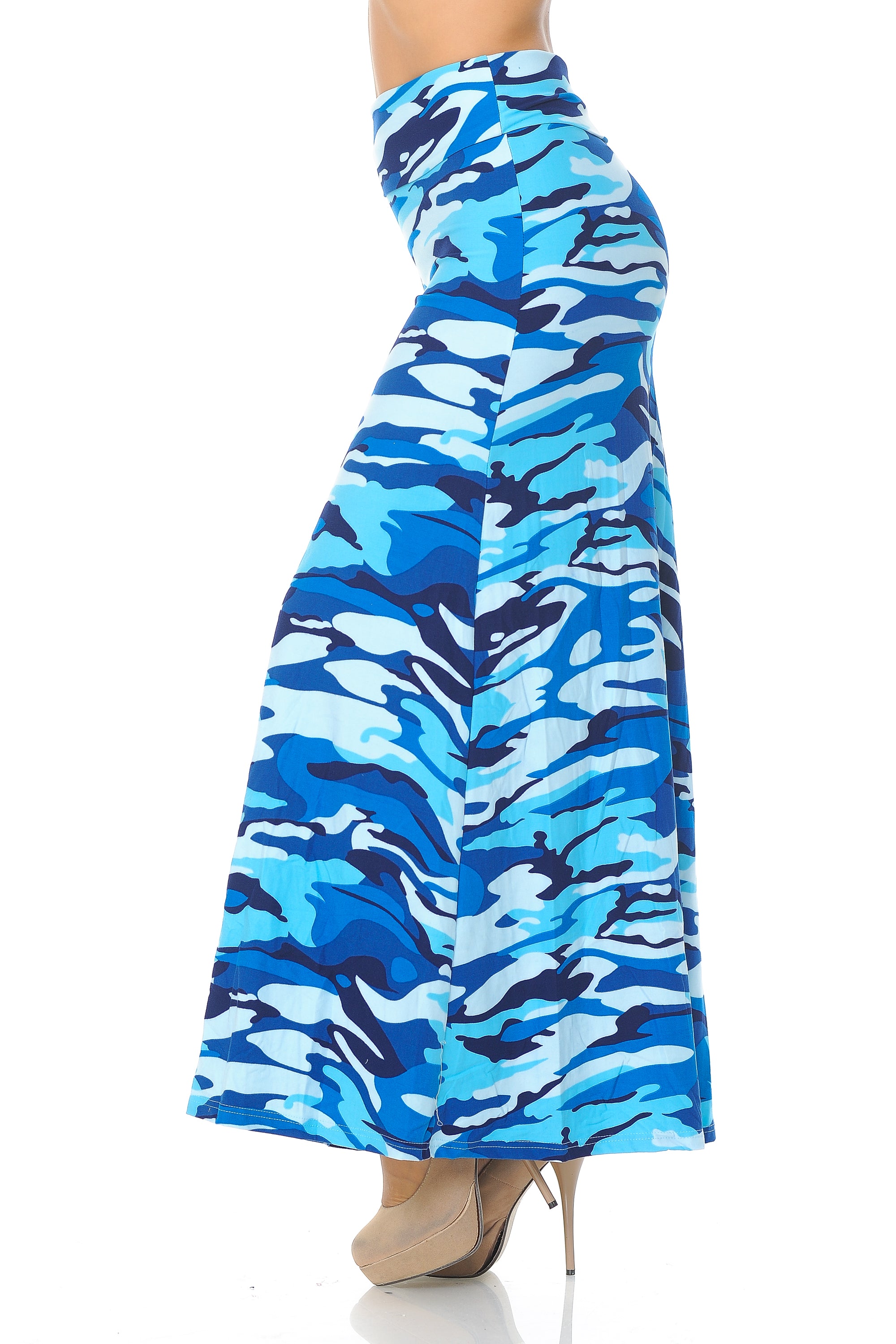 Buttery Soft Blue Camouflage Plus Size Maxi Modern Skirt