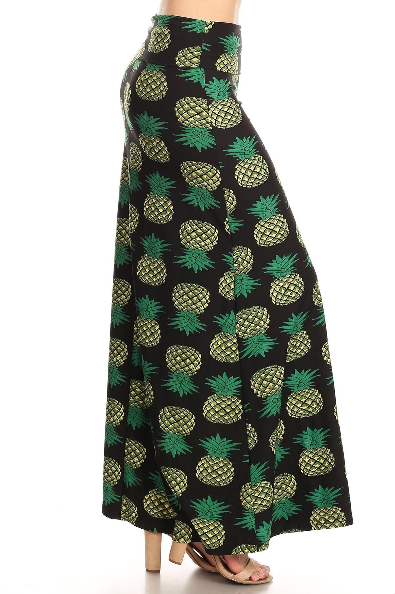 Buttery Soft Green Pineapple Plus Size Maxi Modern Skirt