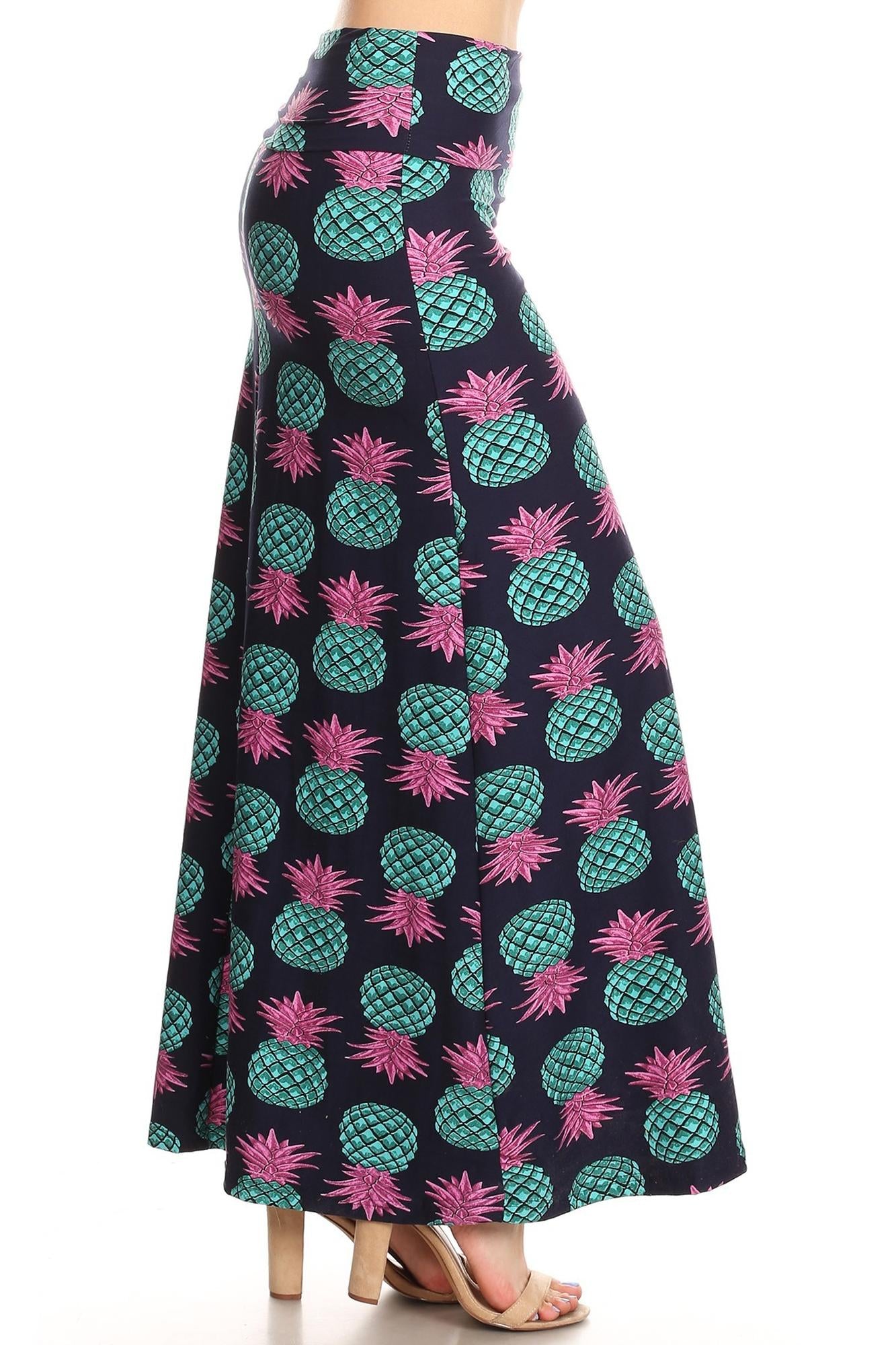 Buttery Soft Teal Pineapple Plus Size Maxi Modern Skirt