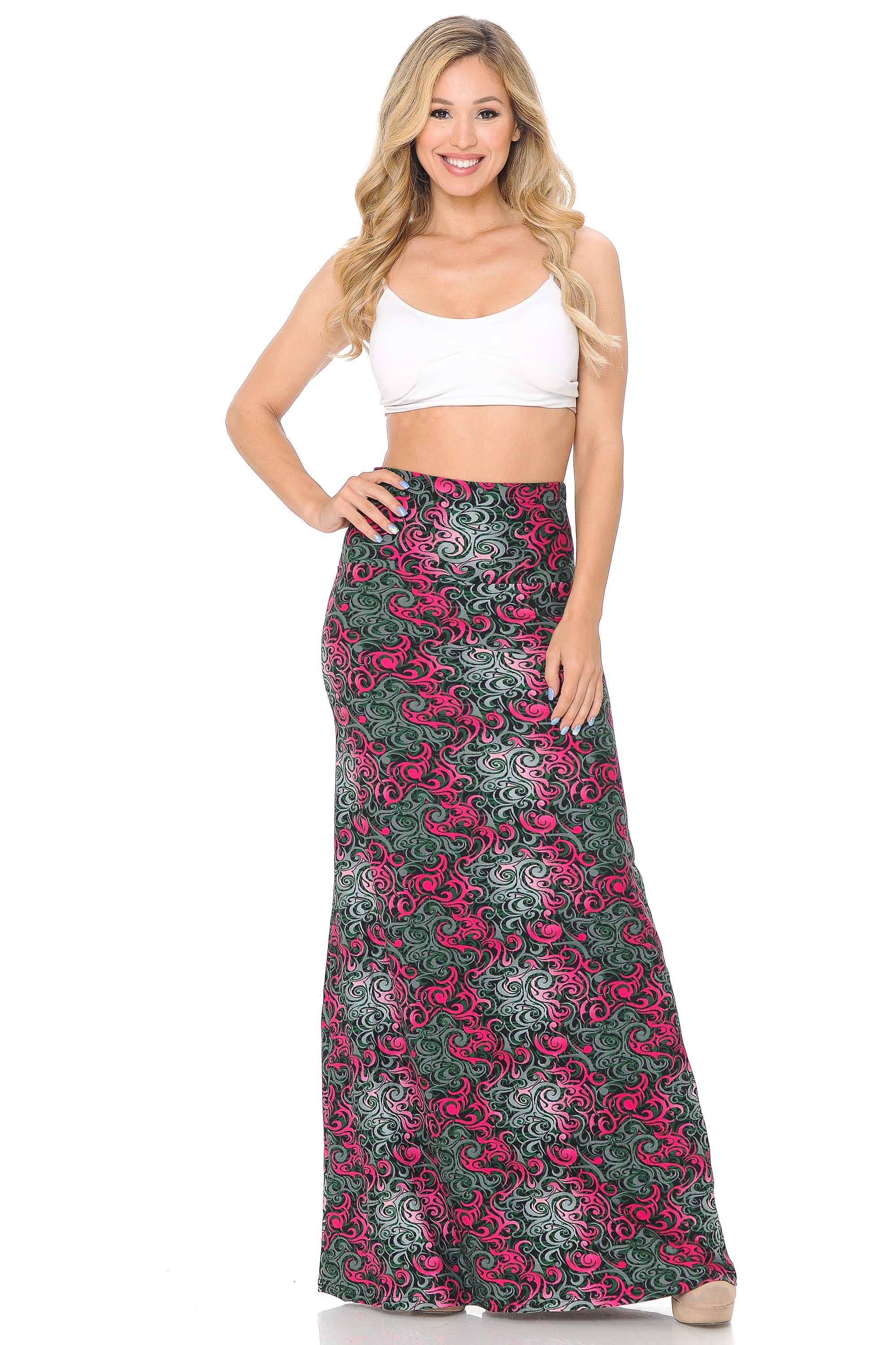 Buttery Soft Fuchsia Twisted Swirl Plus Size Maxi Modern Skirt