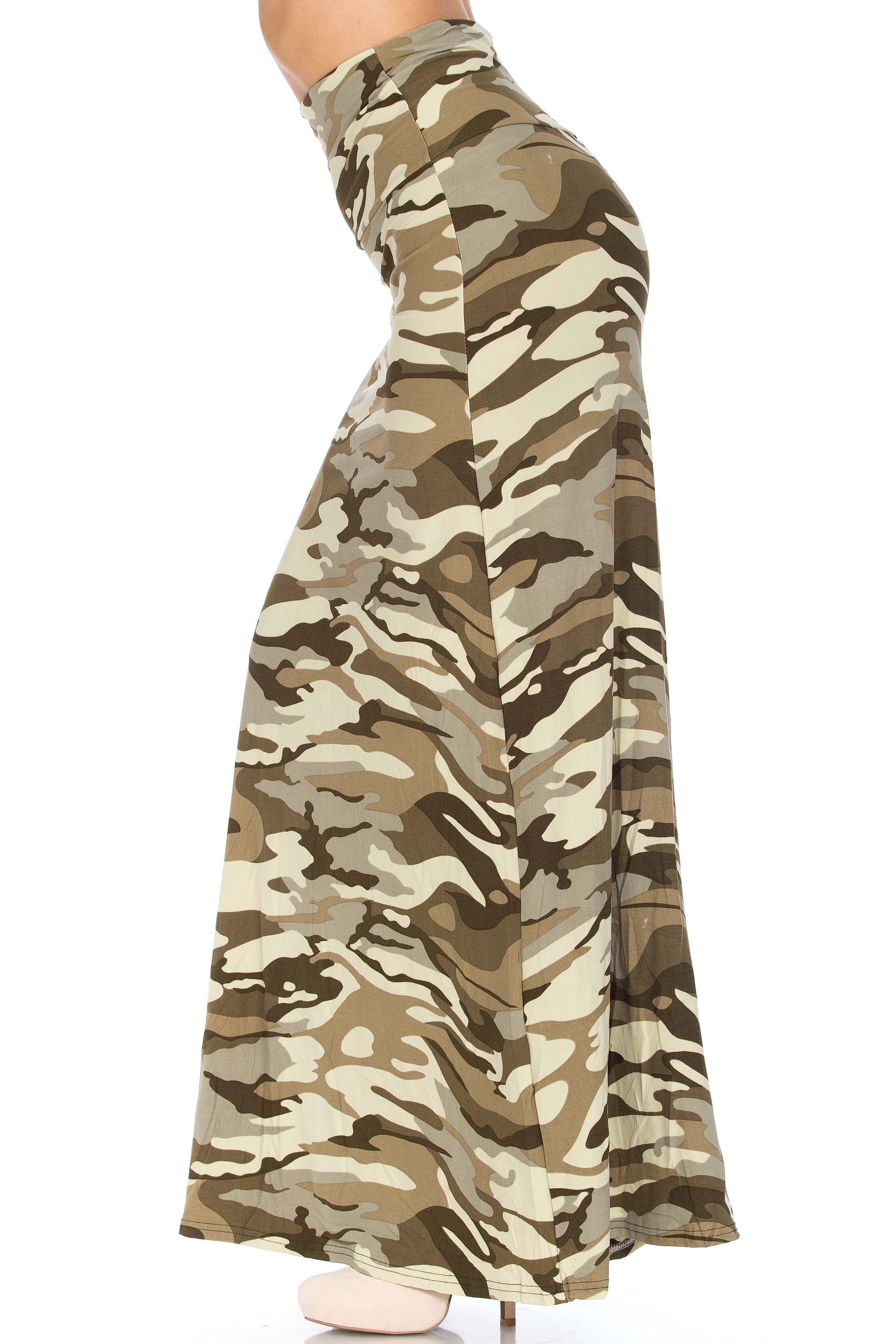 Buttery Soft Light Olive Camouflage Plus Size Maxi Modern Skirt