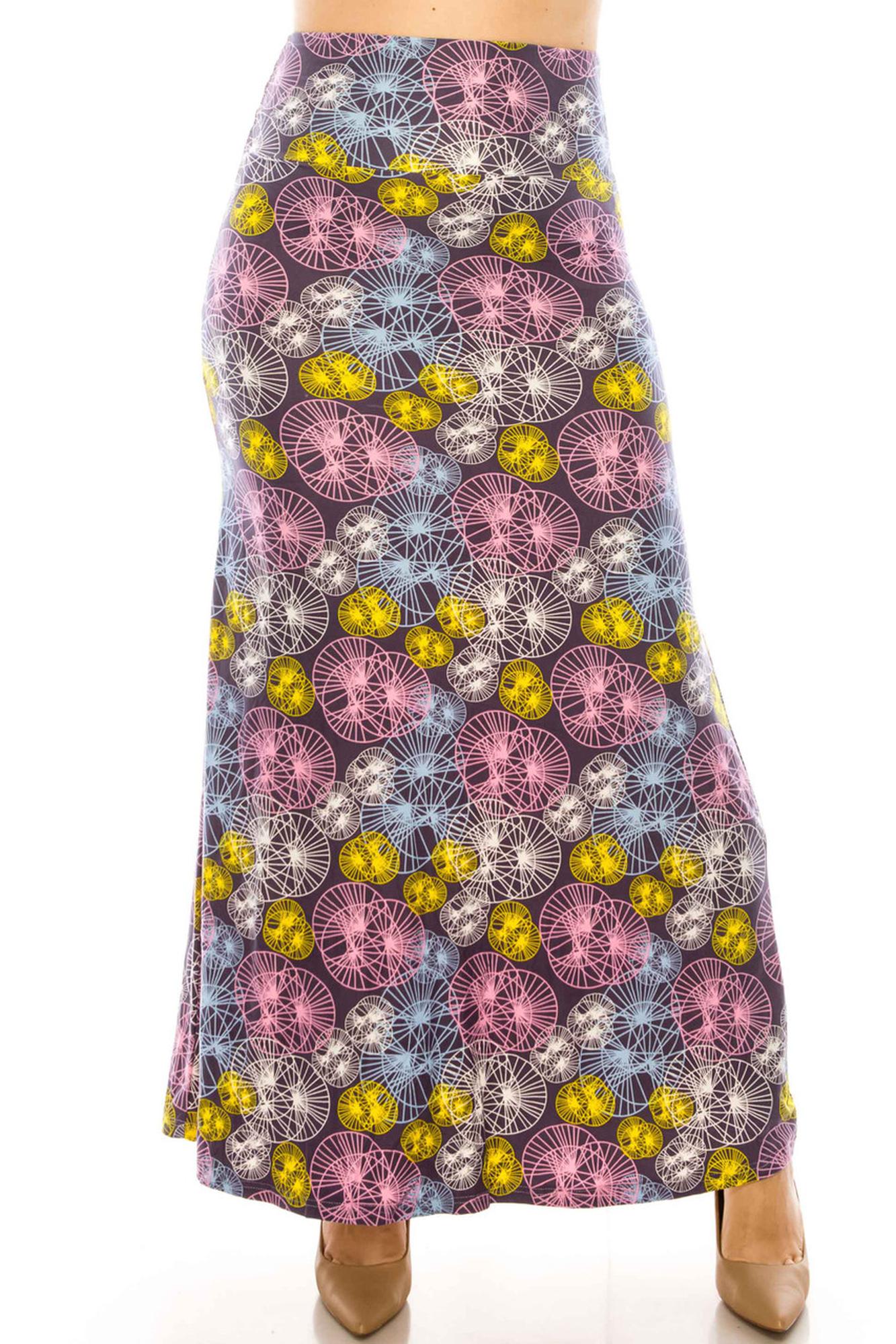 Buttery Soft Geometric Spindles Plus Size Maxi Modern Skirt