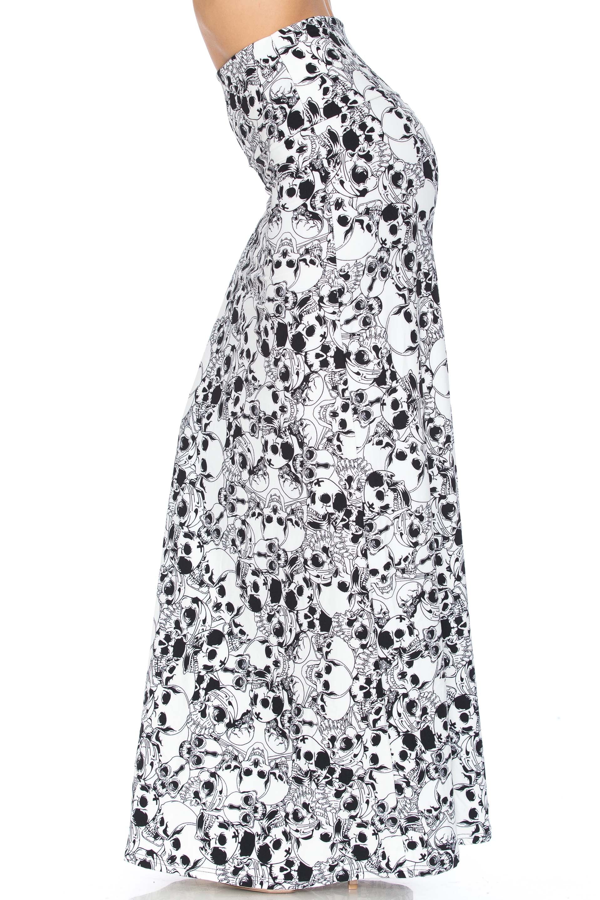 Buttery Soft White Layers of Skulls Maxi Modern Skirt