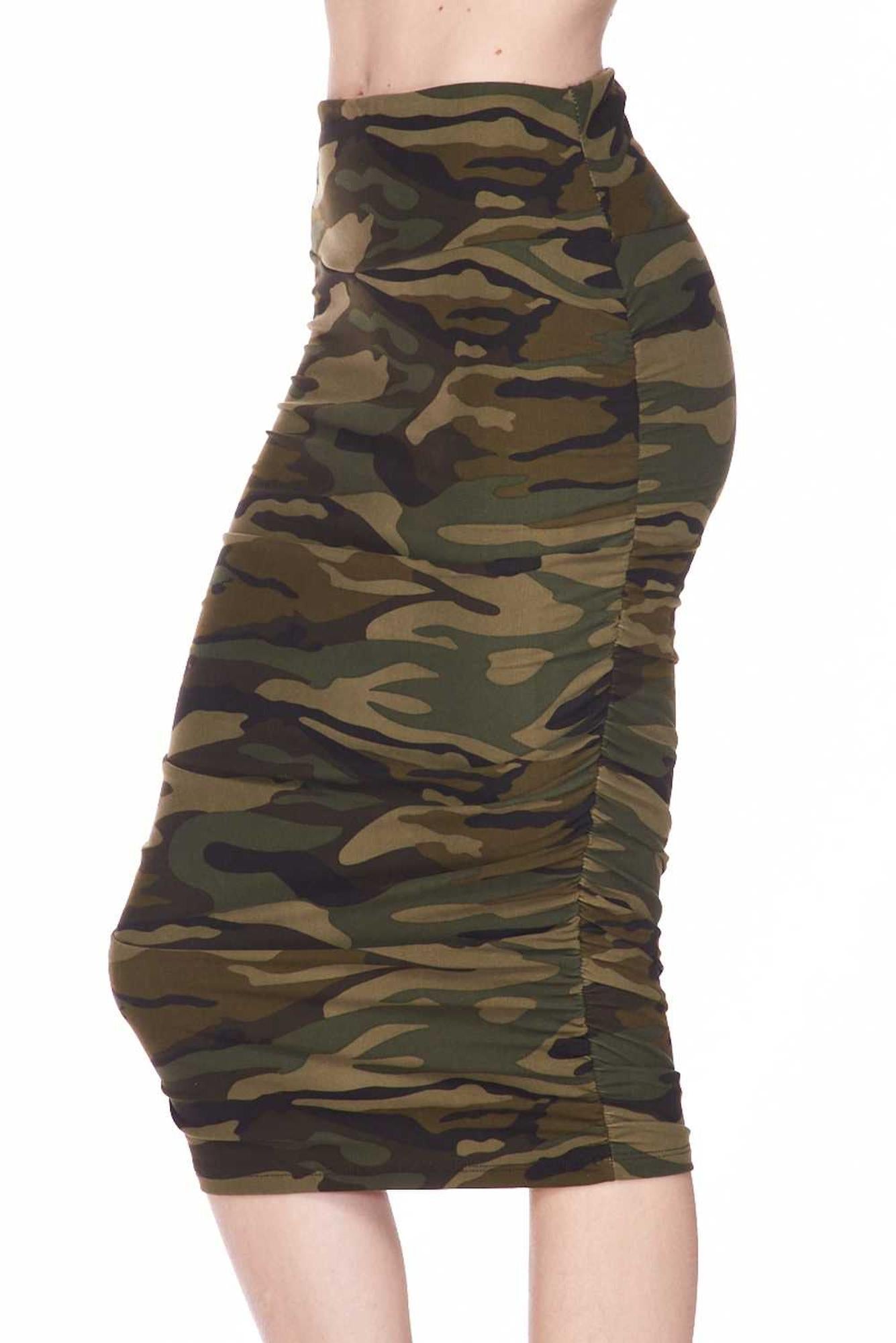 Buttery Soft Green Camouflage Pencil Modern Skirt