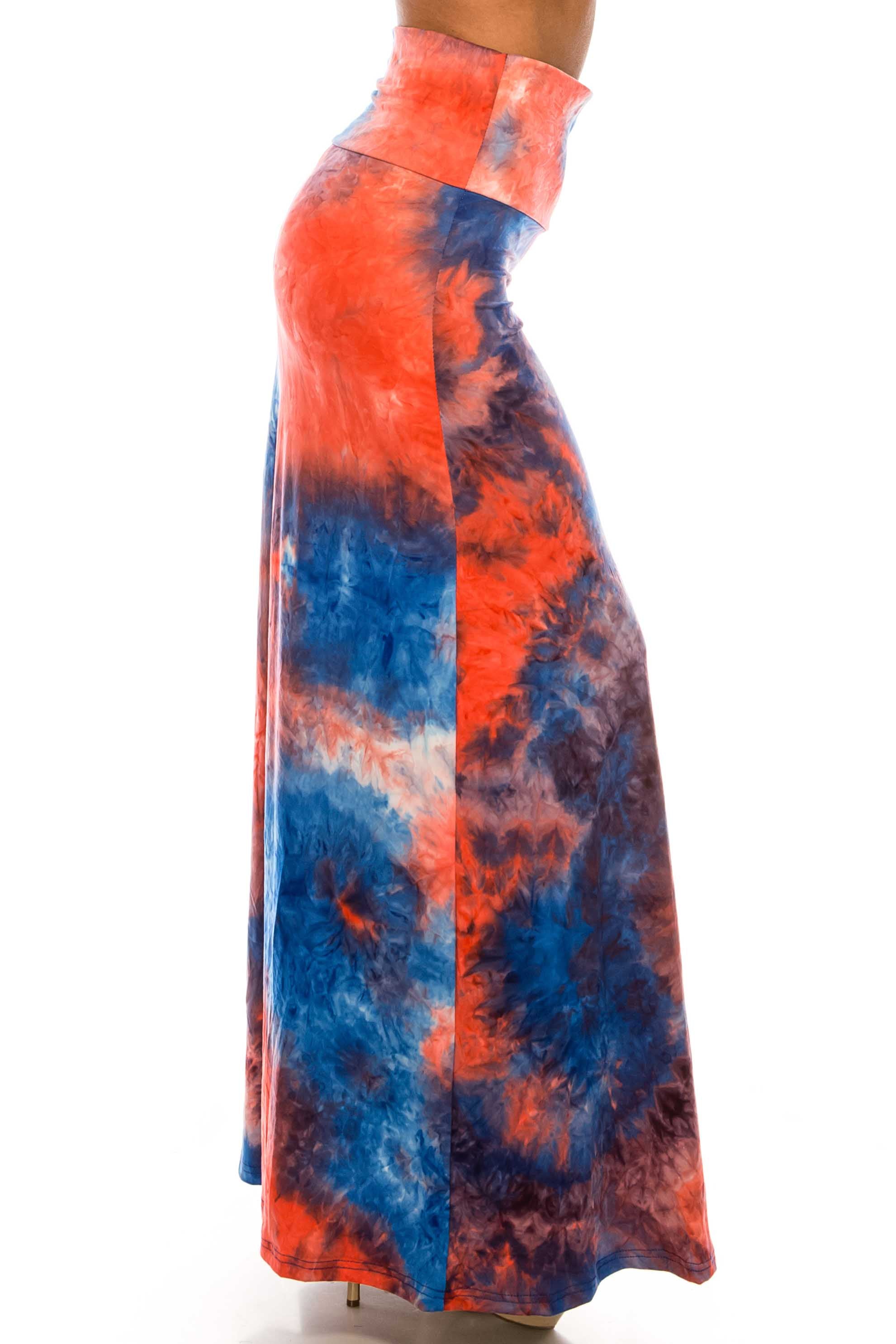 Buttery Soft Red and Blue Tie Dye Maxi Modern Skirt