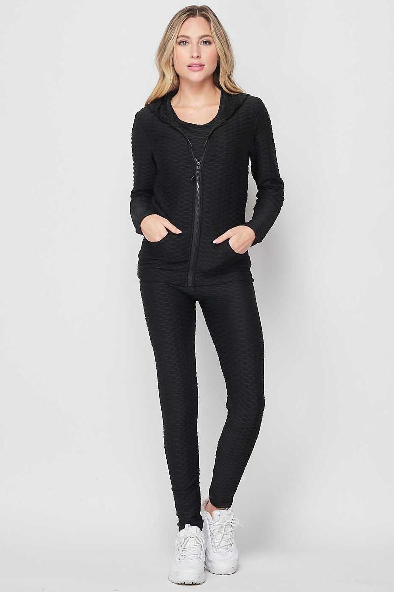 3 Piece Scrunch Butt Leggings Tank Premium Top and Hooded Jacket Set