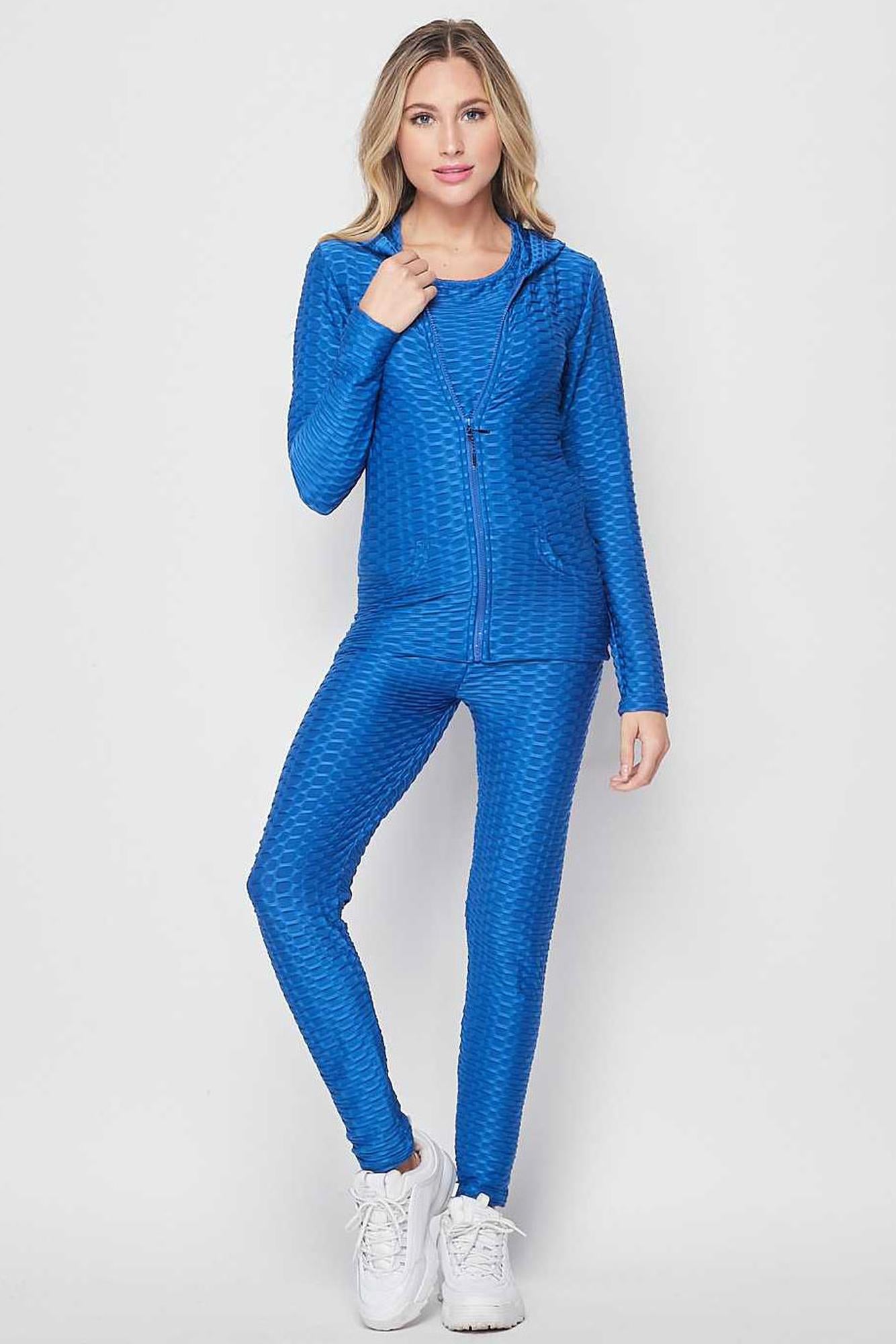 3 Piece Scrunch Butt Leggings Tank Premium Top and Hooded Jacket Set