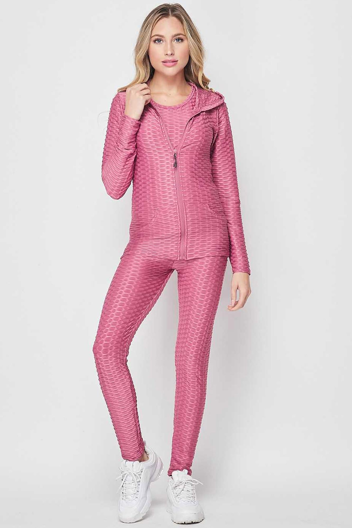 3 Piece Scrunch Butt Leggings Tank Premium Top and Hooded Jacket Set