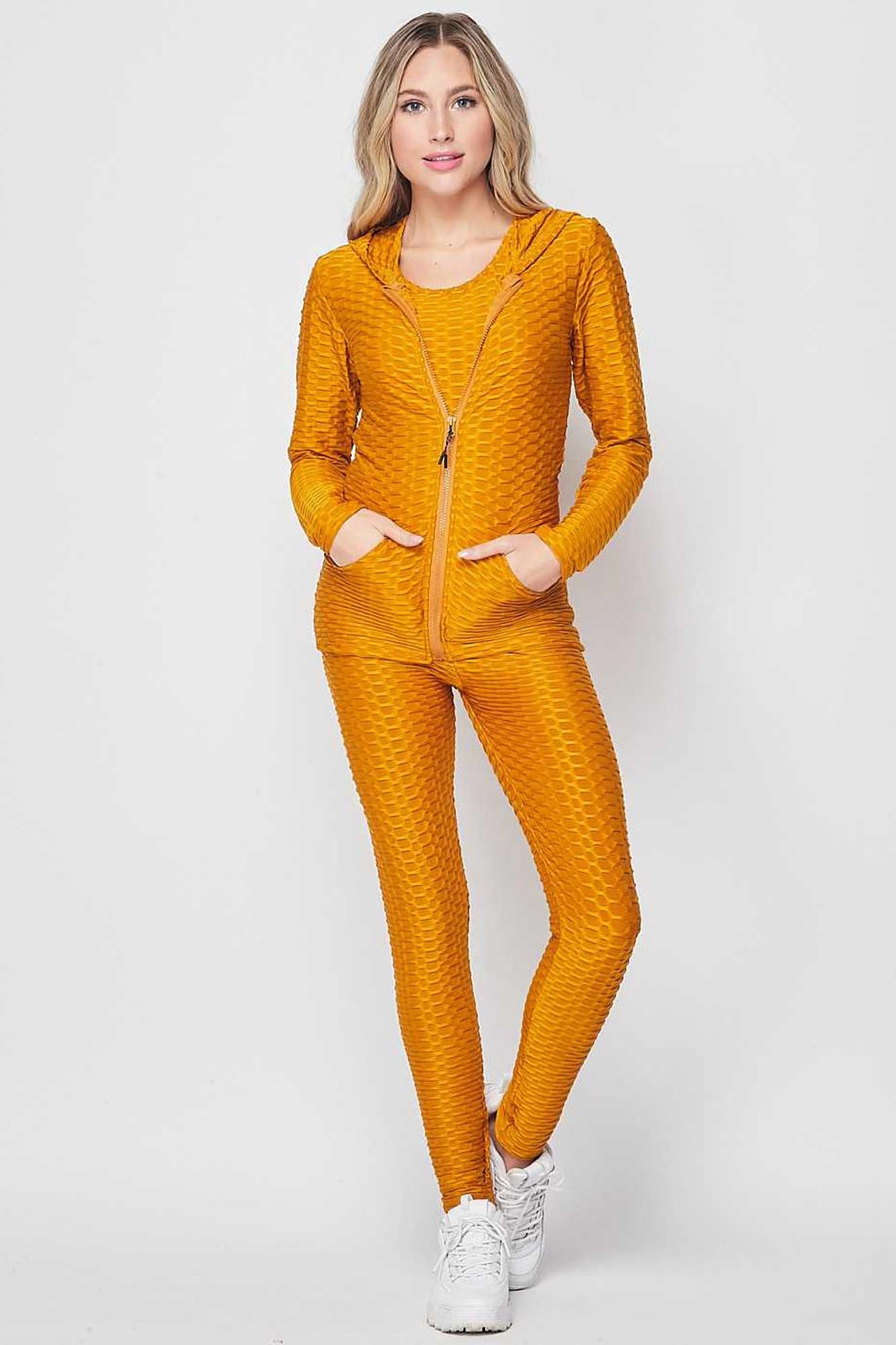 3 Piece Scrunch Butt Leggings Tank Premium Top and Hooded Jacket Set