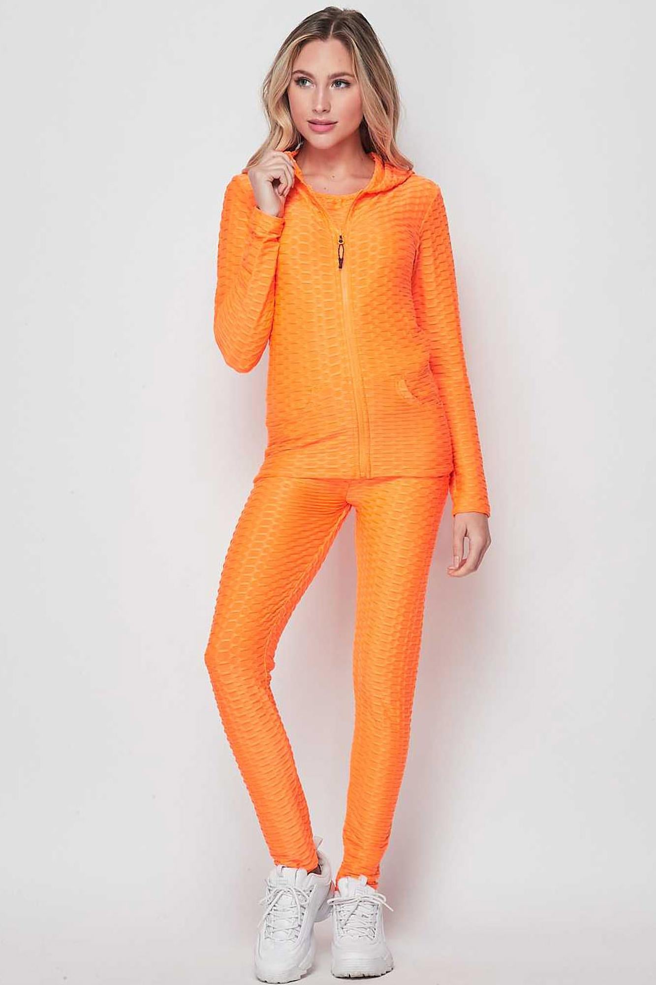 3 Piece Scrunch Butt Leggings Tank Premium Top and Hooded Jacket Set