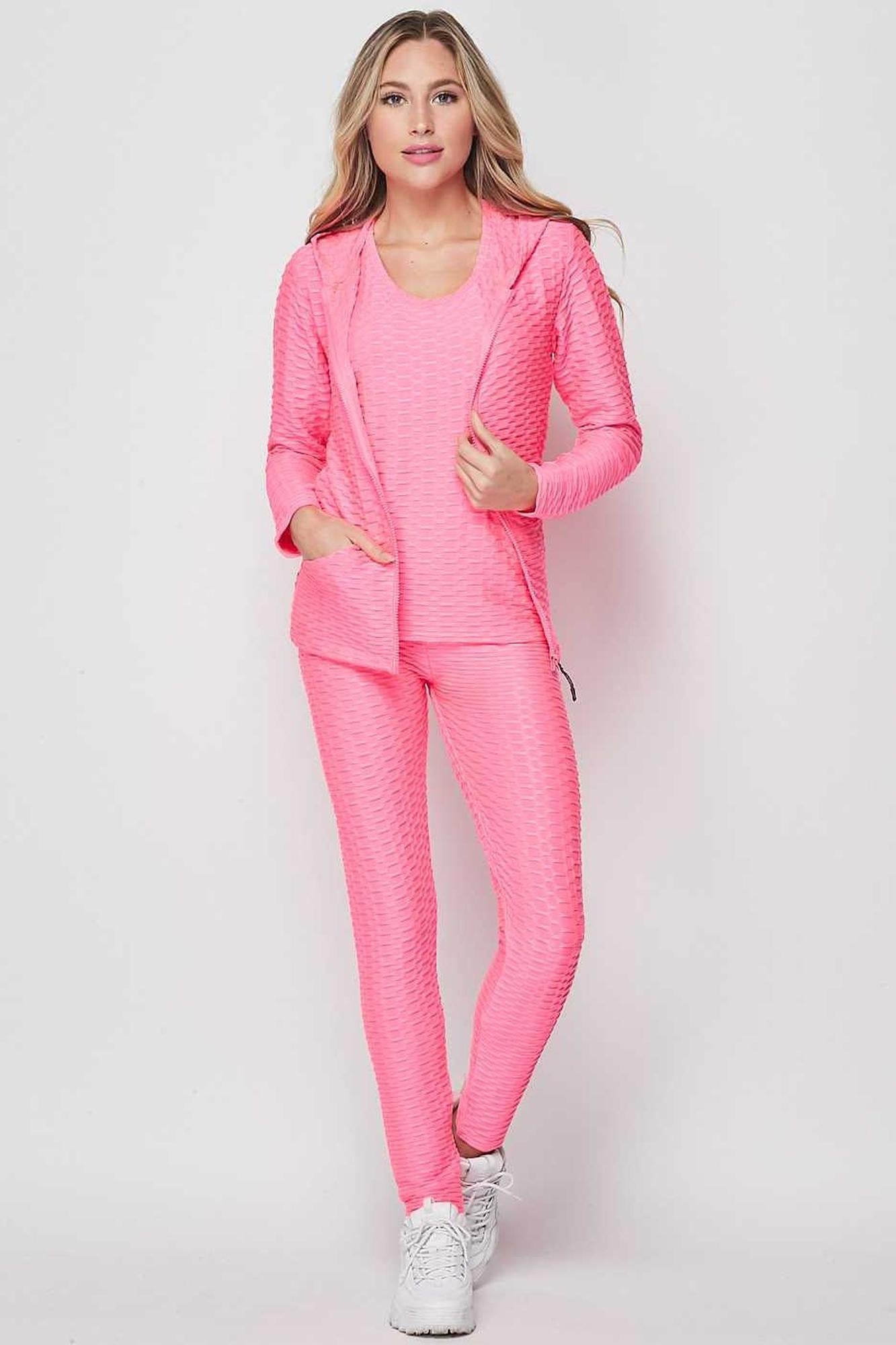 3 Piece Scrunch Butt Leggings Tank Premium Top and Hooded Jacket Set