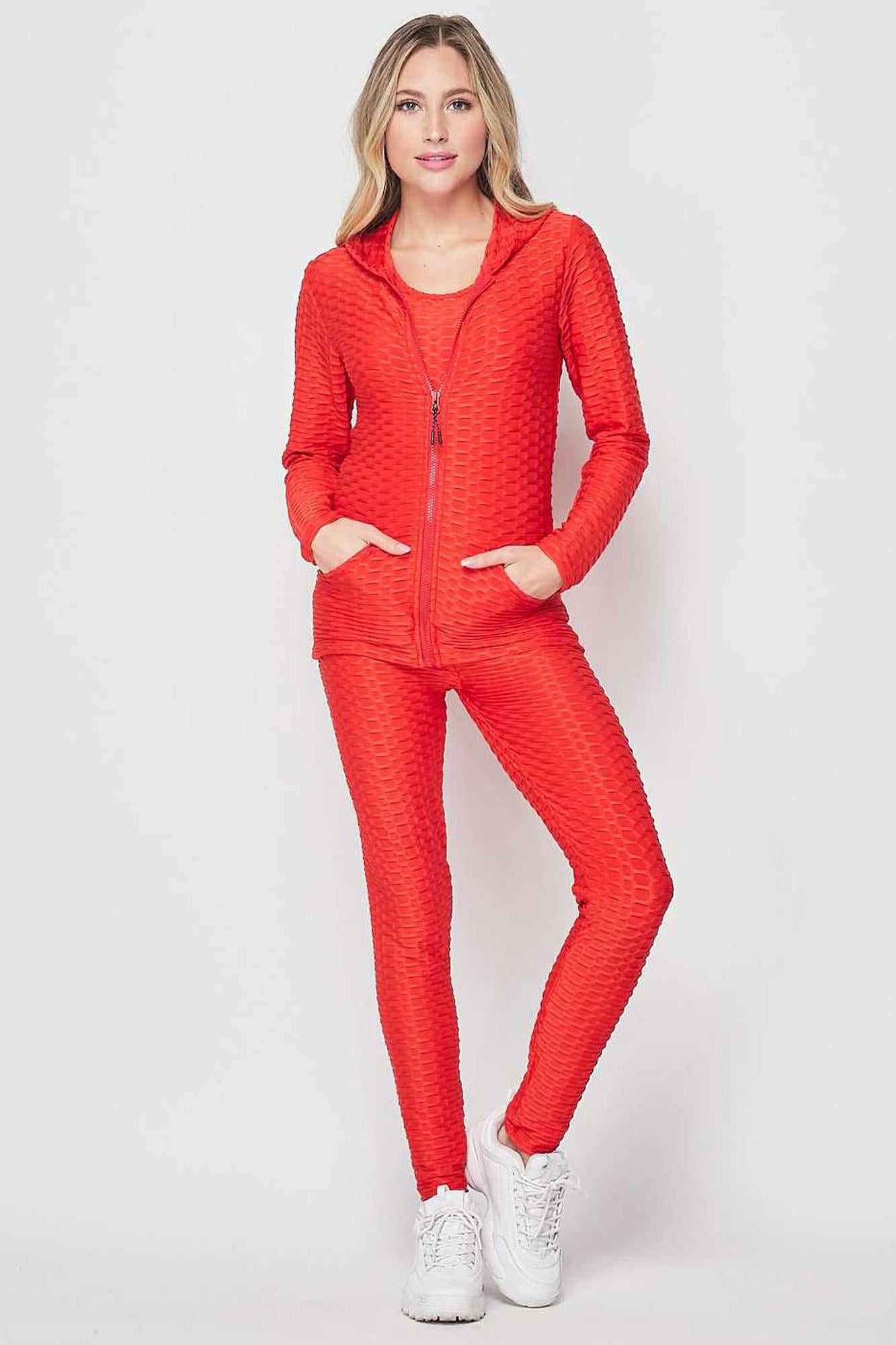 3 Piece Scrunch Butt Leggings Tank Premium Top and Hooded Jacket Set