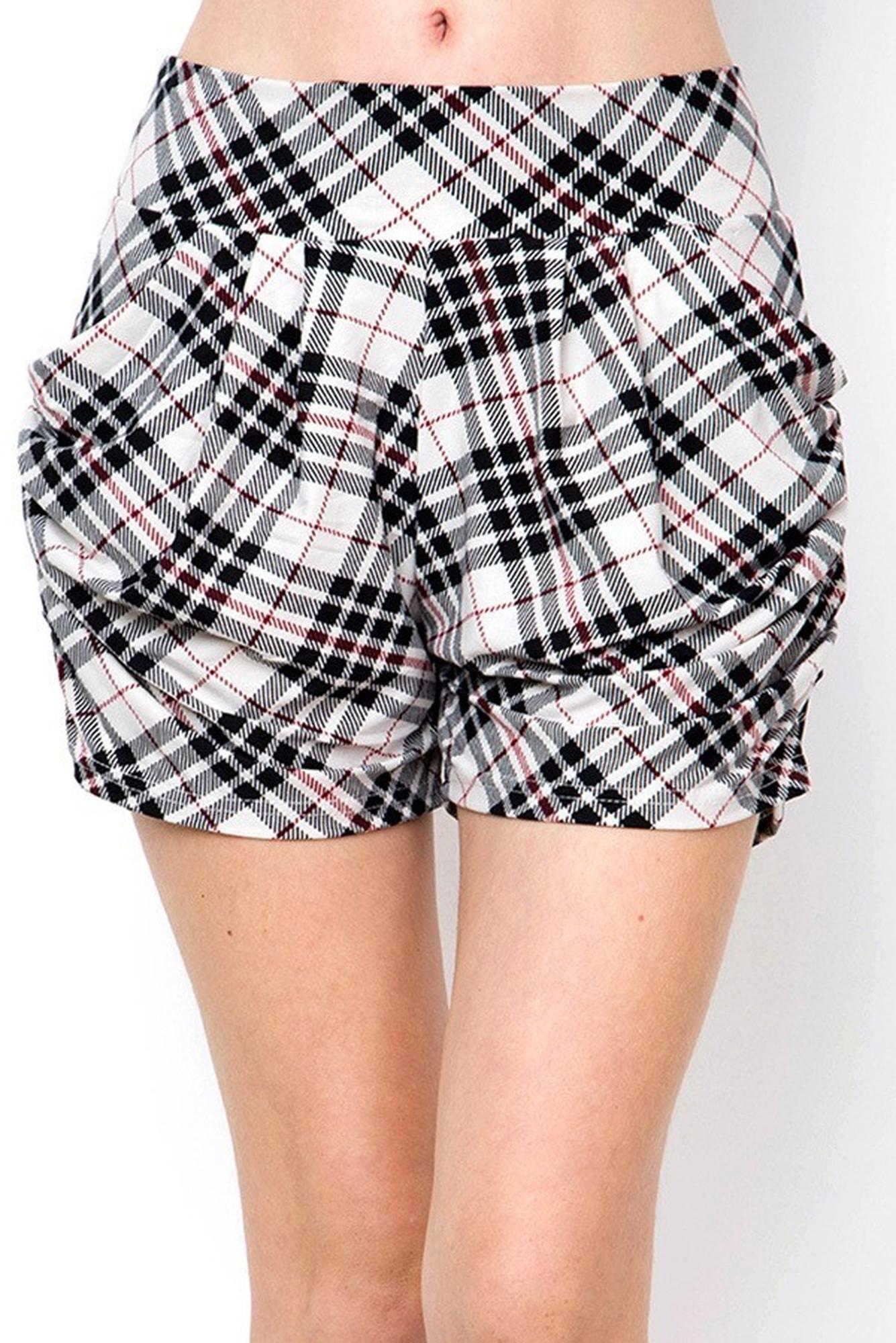 Buttery Soft Contour Angled Plaid Harem Premium Shorts