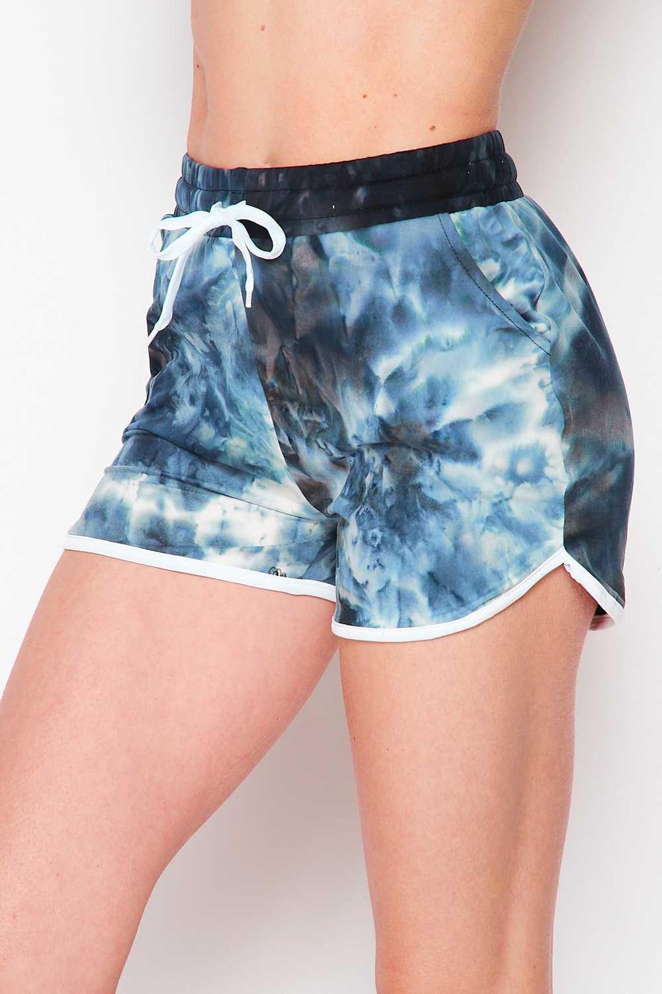 Buttery Soft Navy Tie Dye Adjustable drawstring waist Dolphin Premium Shorts with Pockets
