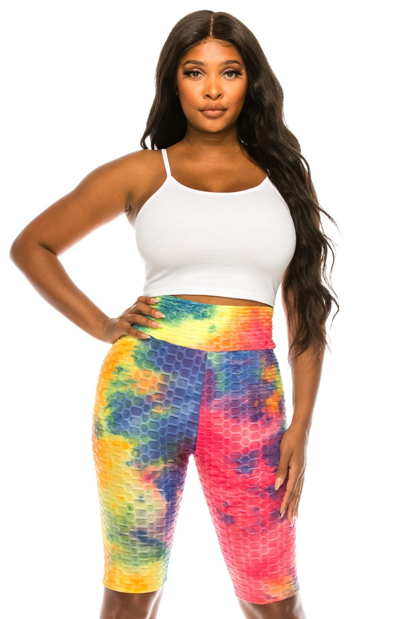 Neon Summer Tie Dye Scrunch Butt Biker Sport Premium Shorts