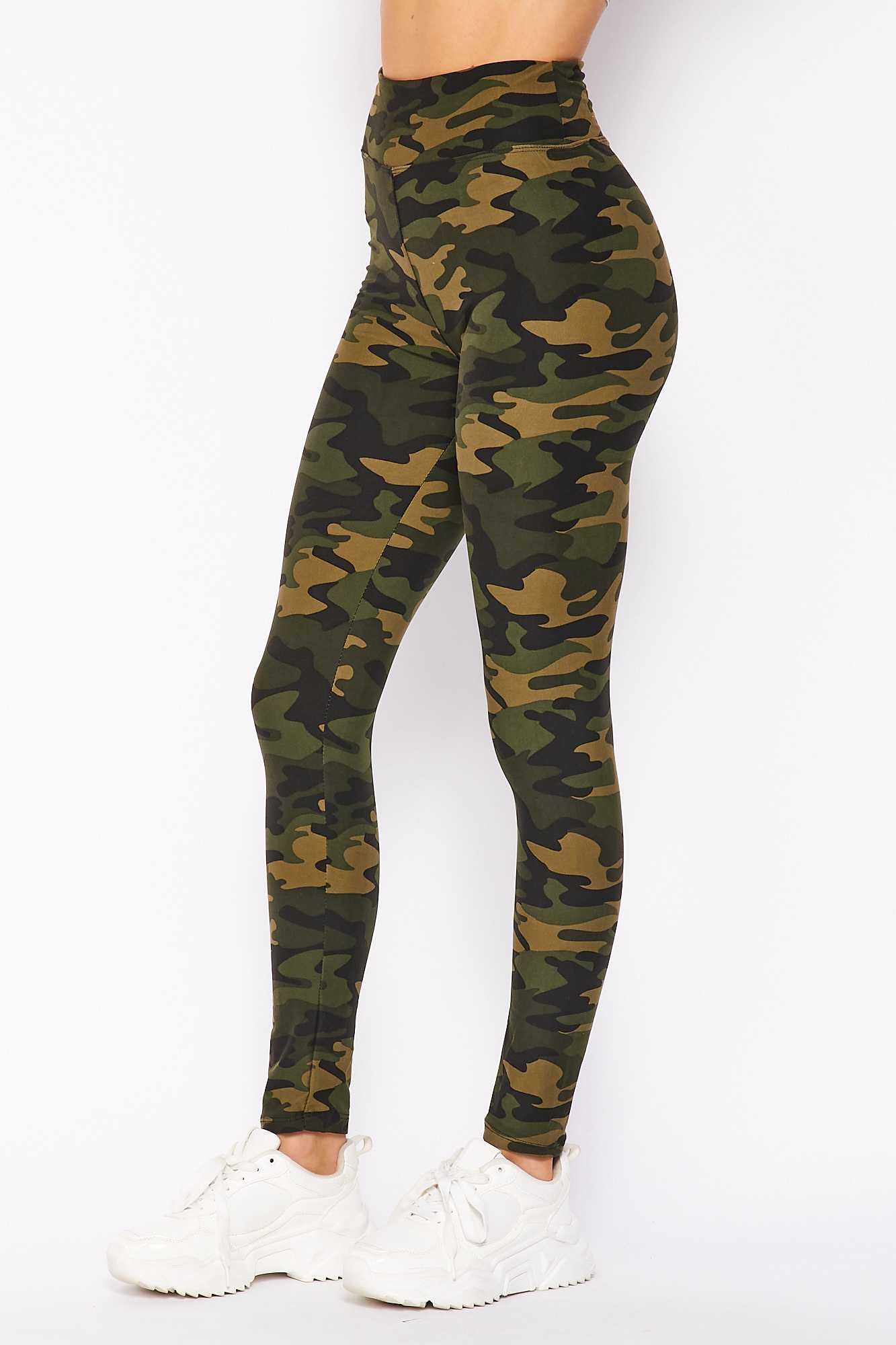 Buttery Smooth Olive Green Camouflage High Waist Plus Size Leggings