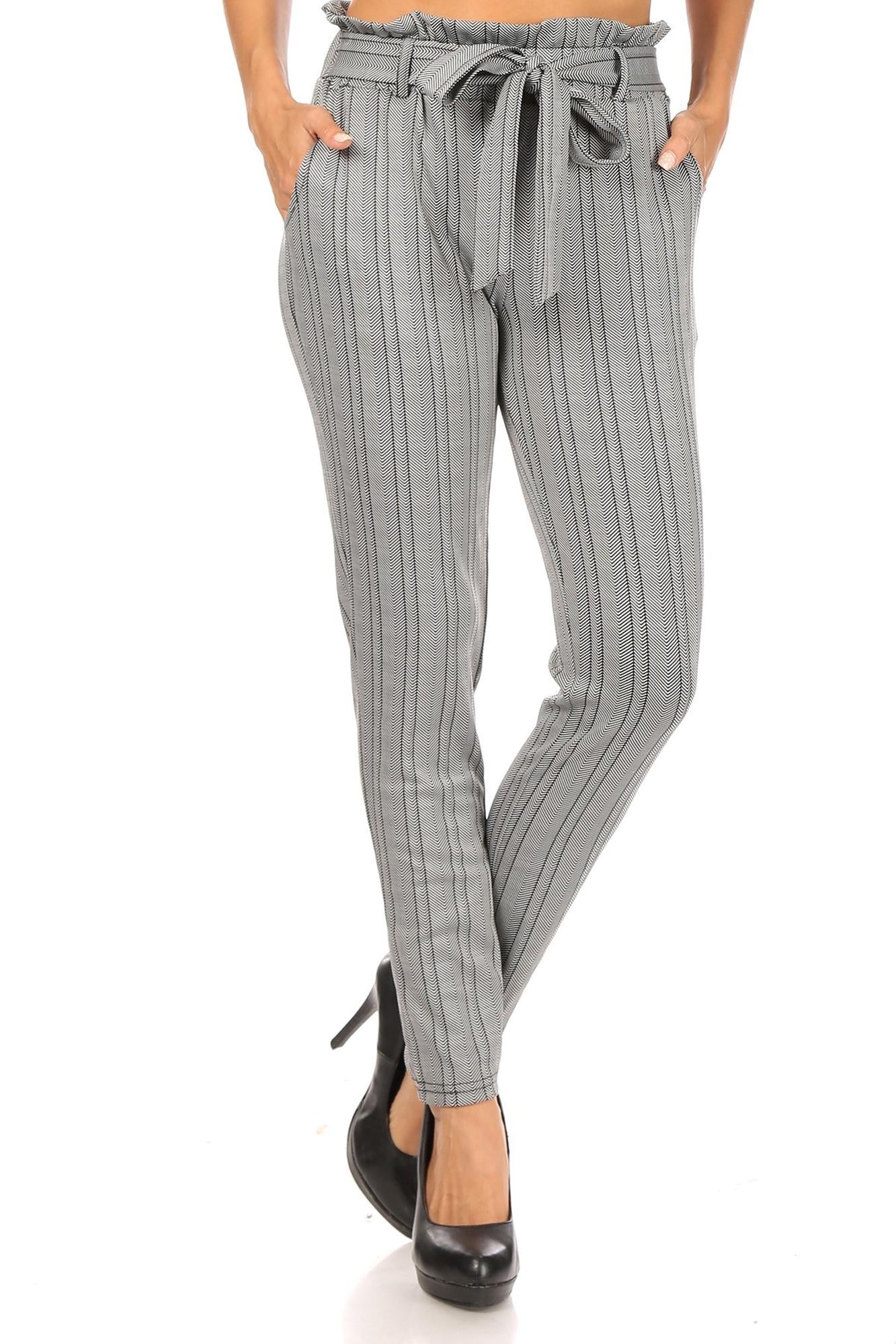 Striped Chevron High Waisted Paper Bag Tie Front Signature Pants