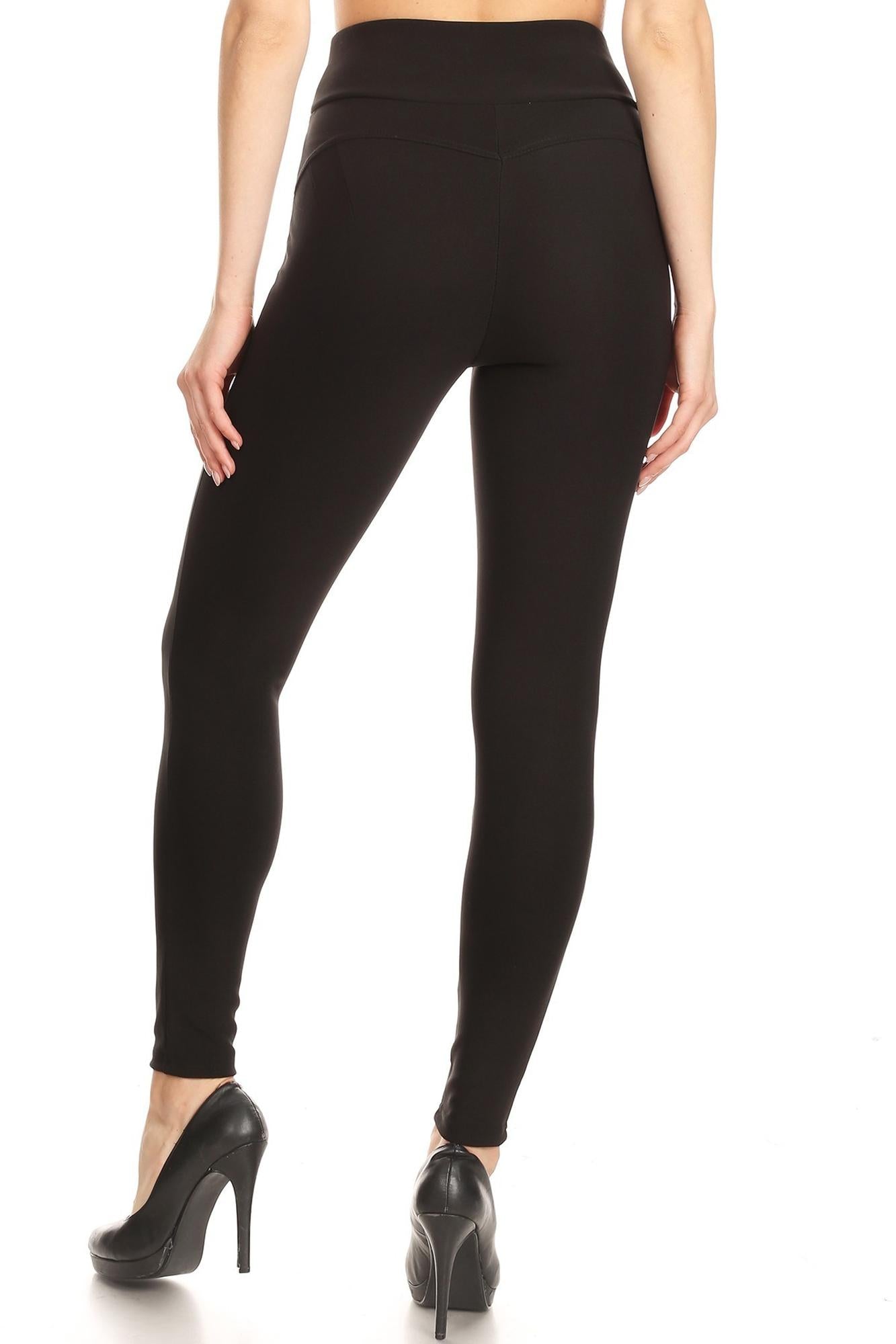 Black High Waisted Body Sculpting Treggings with Zipper Pockets