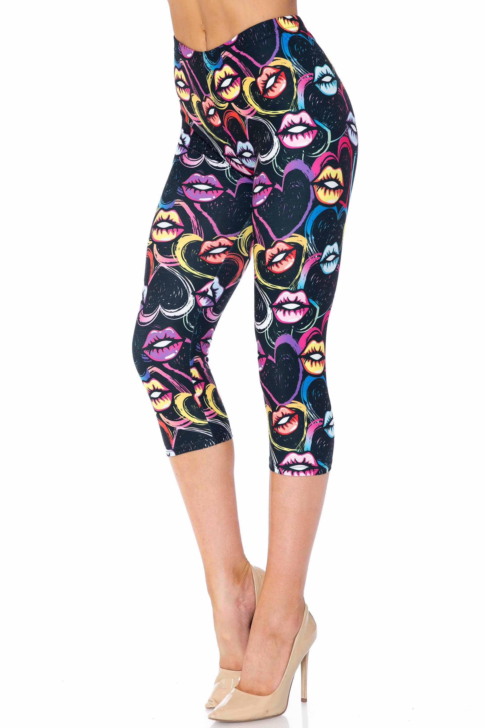 Creamy Soft Colorful Lips and Hearts Plus Size Capris - USA Fashion
