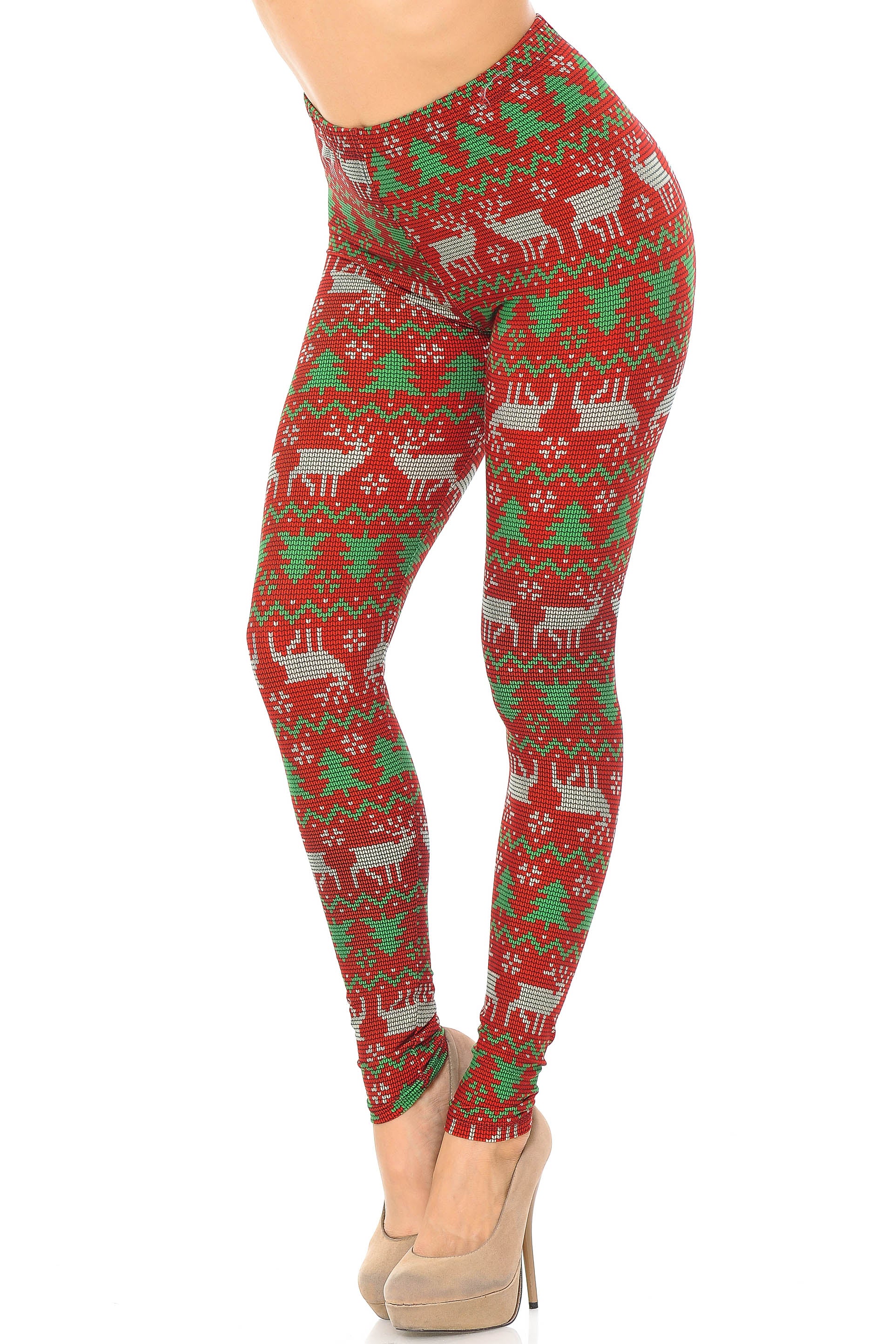 Buttery Smooth Faux Knit Reindeer and Holiday Tree Plus Size Leggings