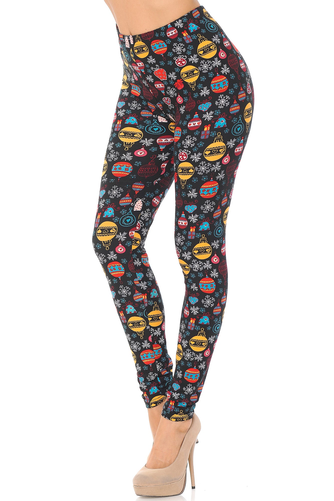 Buttery Soft Colorful Hanging Christmas Ornaments Plus Size Leggings
