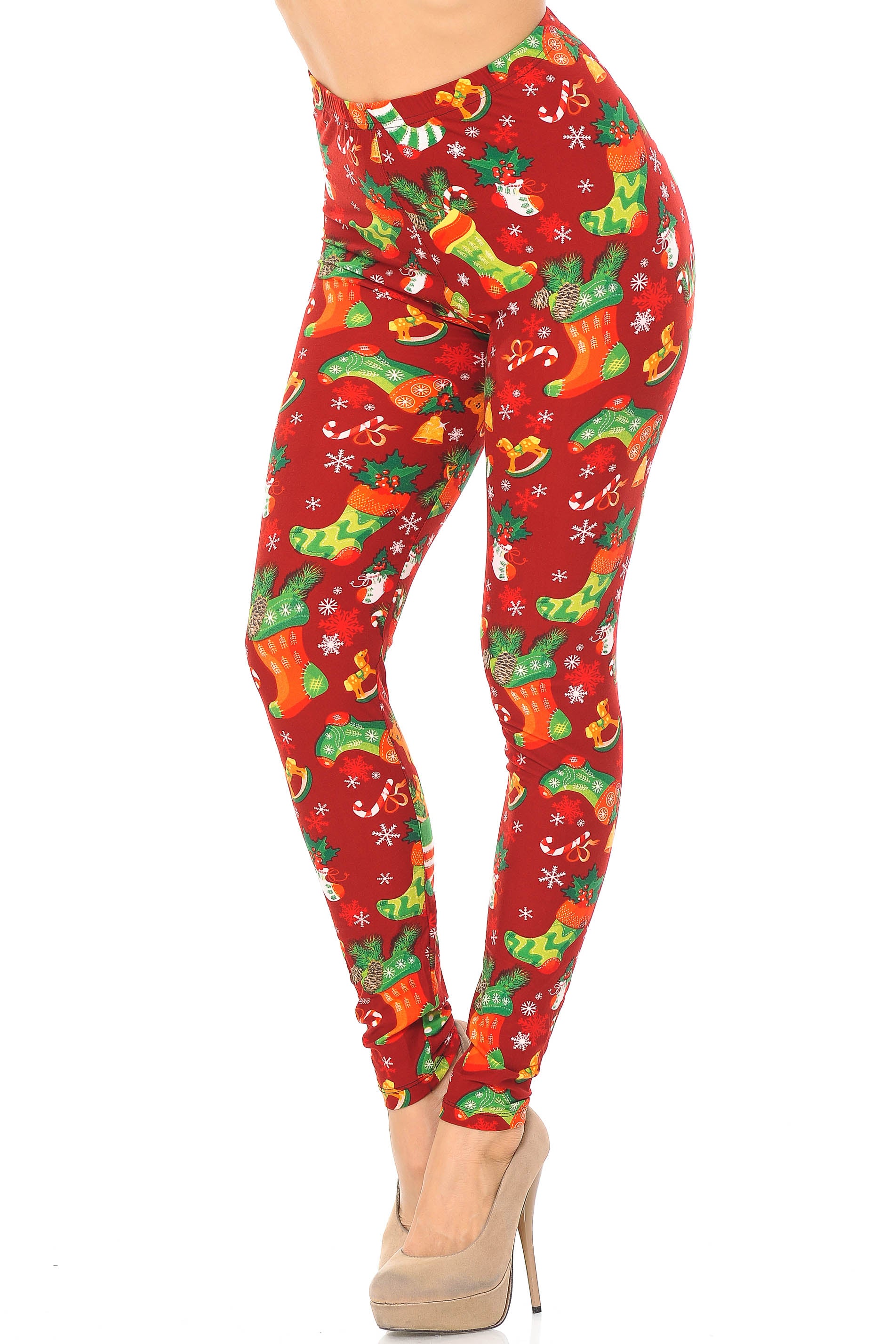 Buttery Soft Ruby Red Christmas Stocking Plus Size Leggings