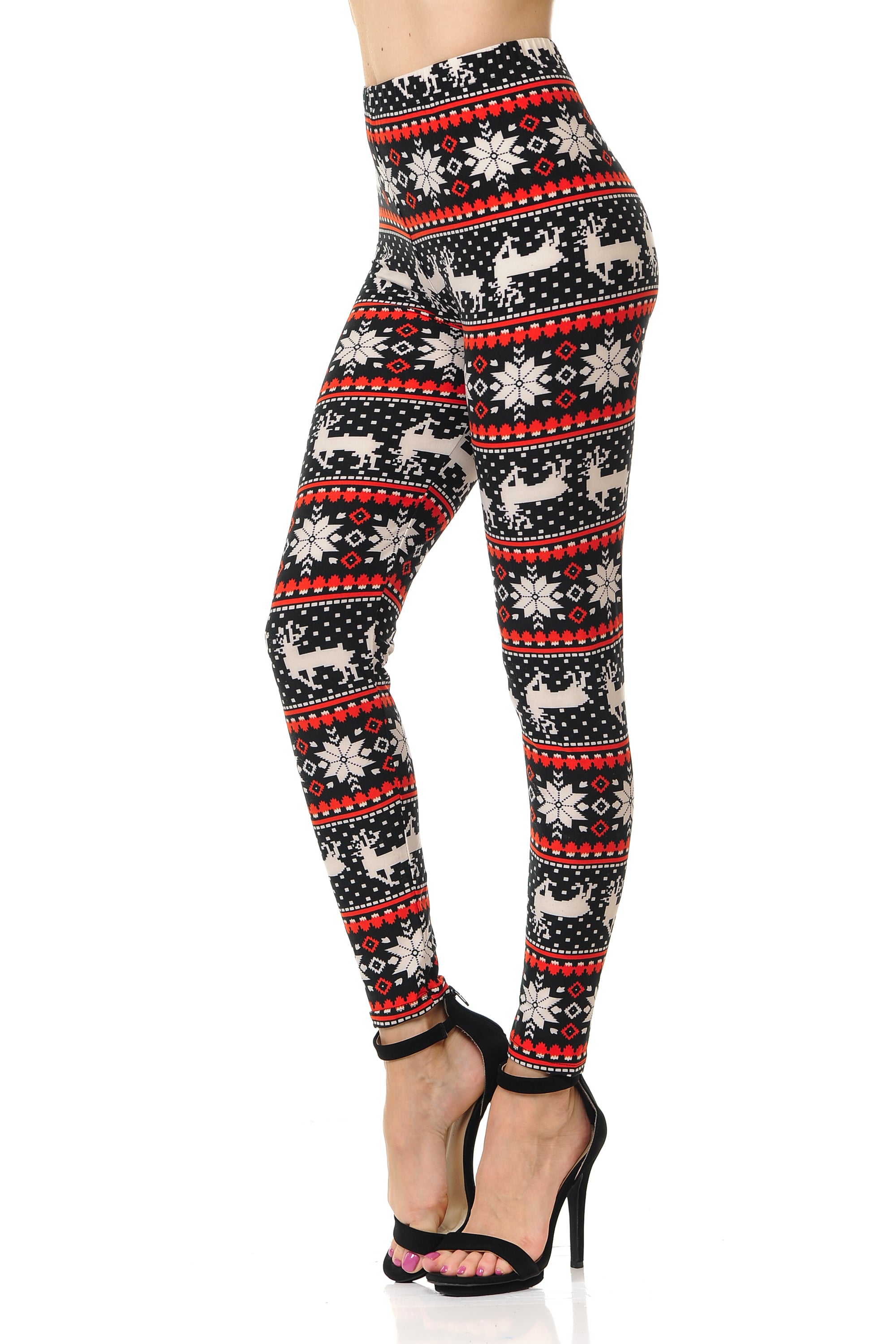 Buttery Smooth Snowflakes and Reindeer Christmas Plus Size Leggings