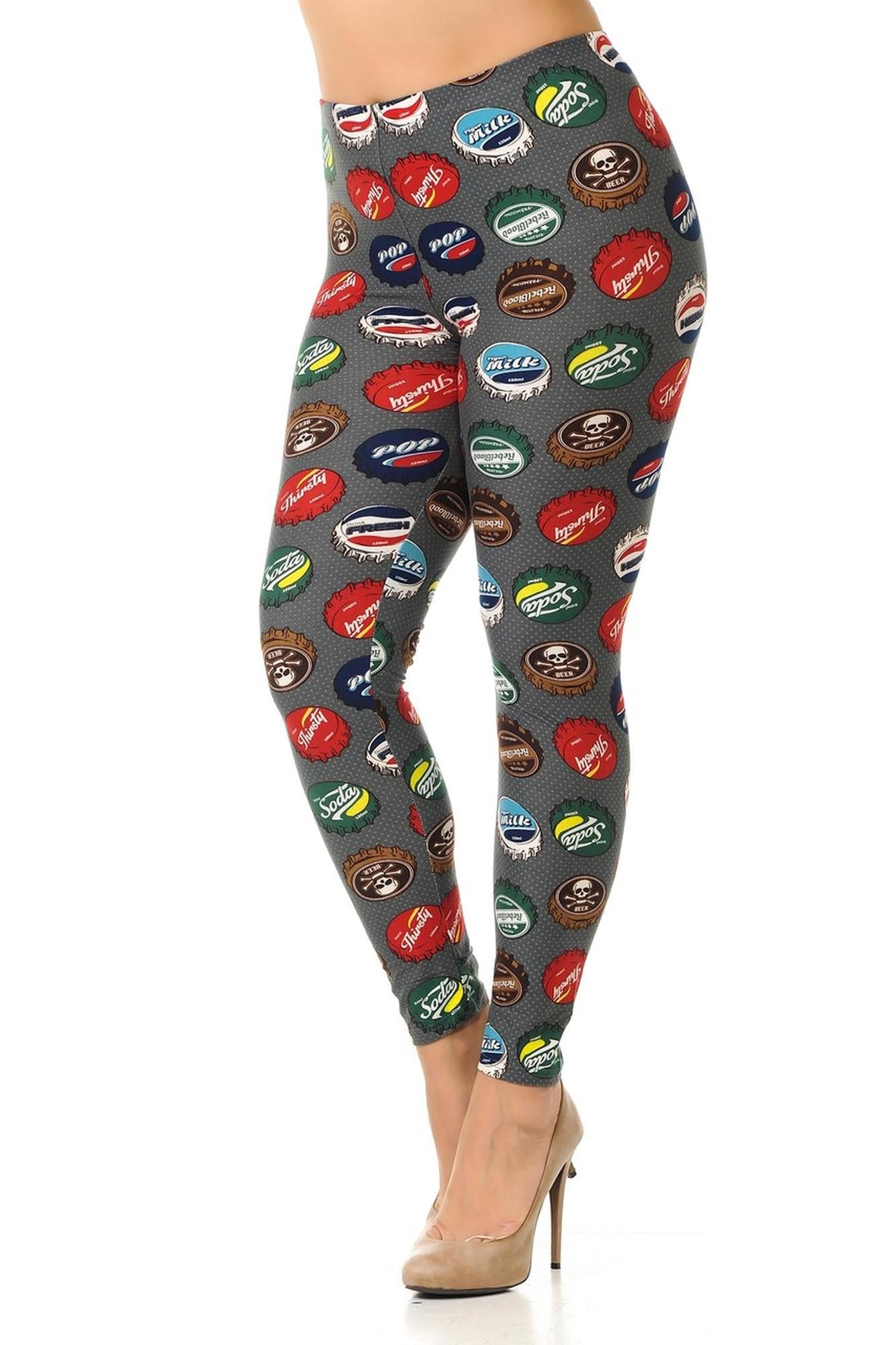 Buttery Smooth Groovy Bottle Cap Plus Size Leggings