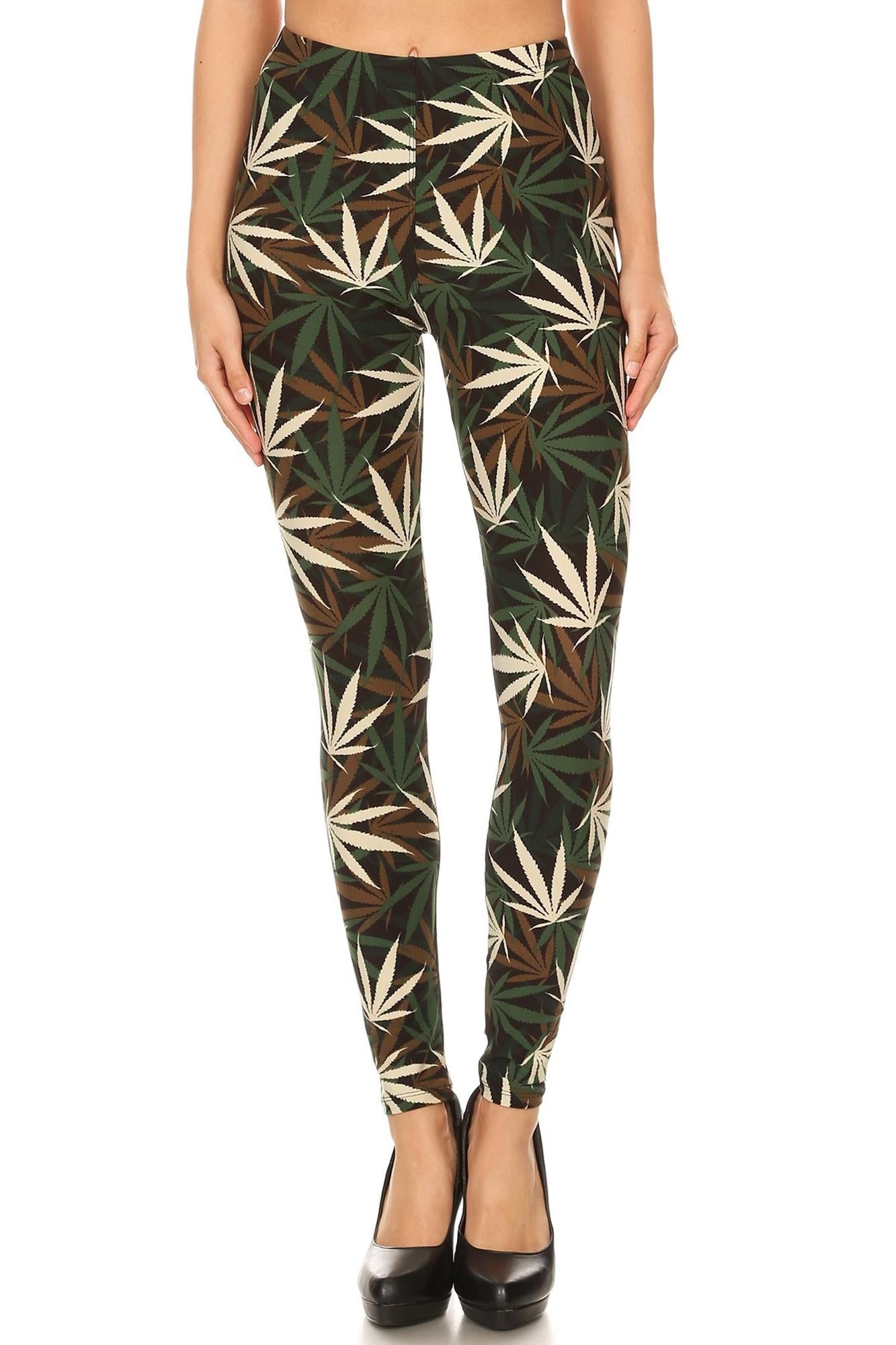 Buttery Smooth Earthen Marijuana Plus Size Leggings