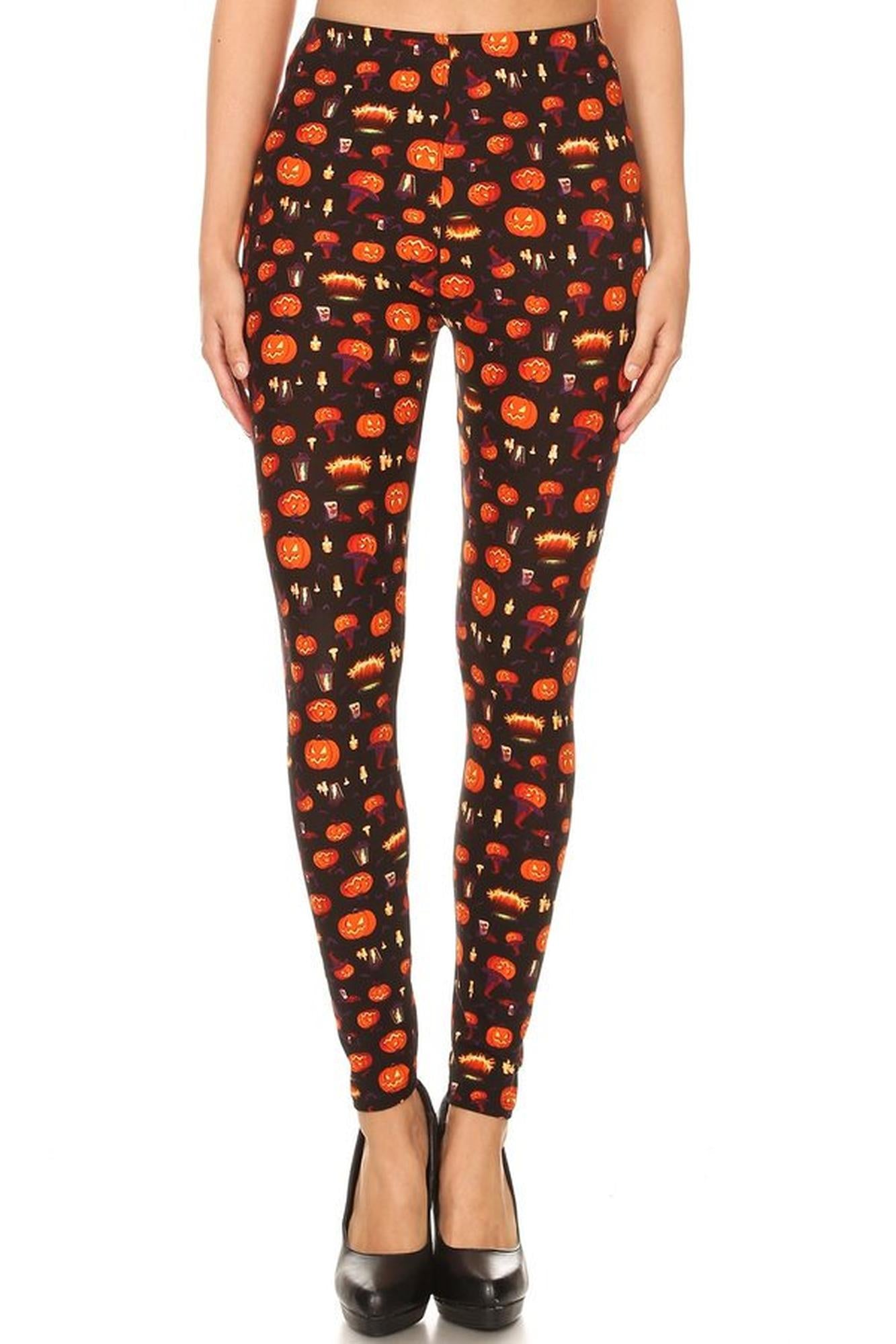 Buttery Smooth Pumpkins Cauldrons and Candles Halloween Plus Size Leggings