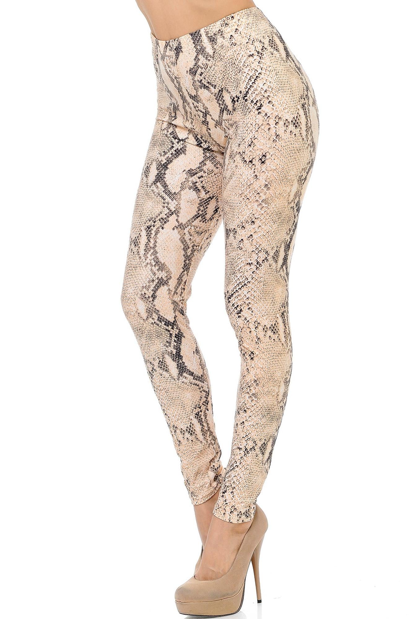 Buttery Smooth Cream Snakeskin Plus Size Leggings