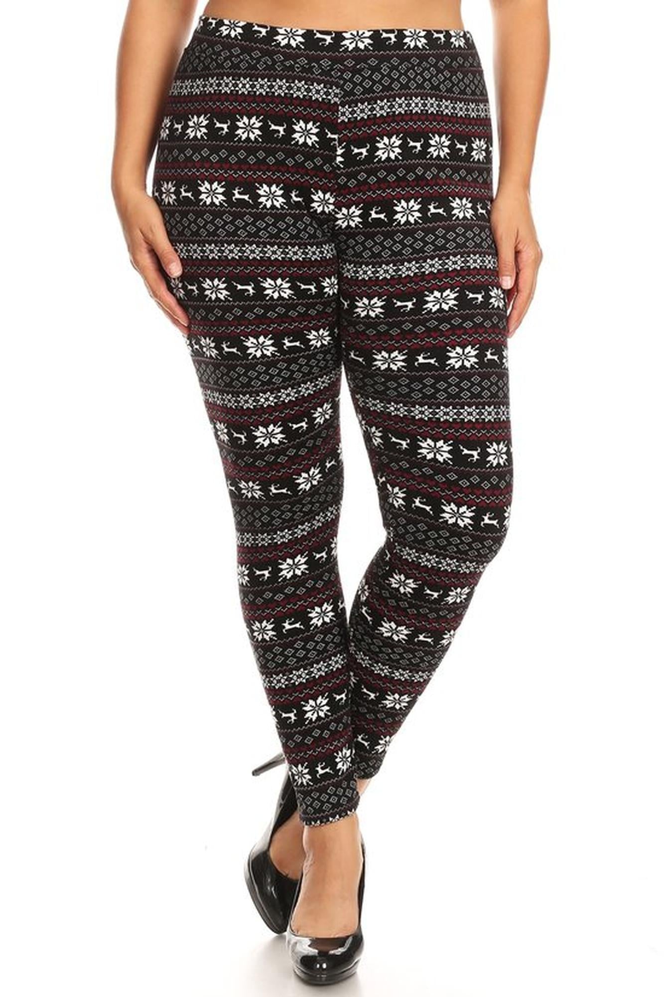 Snowflakes and Reindeer Plus Size Fur fully lined Leggings