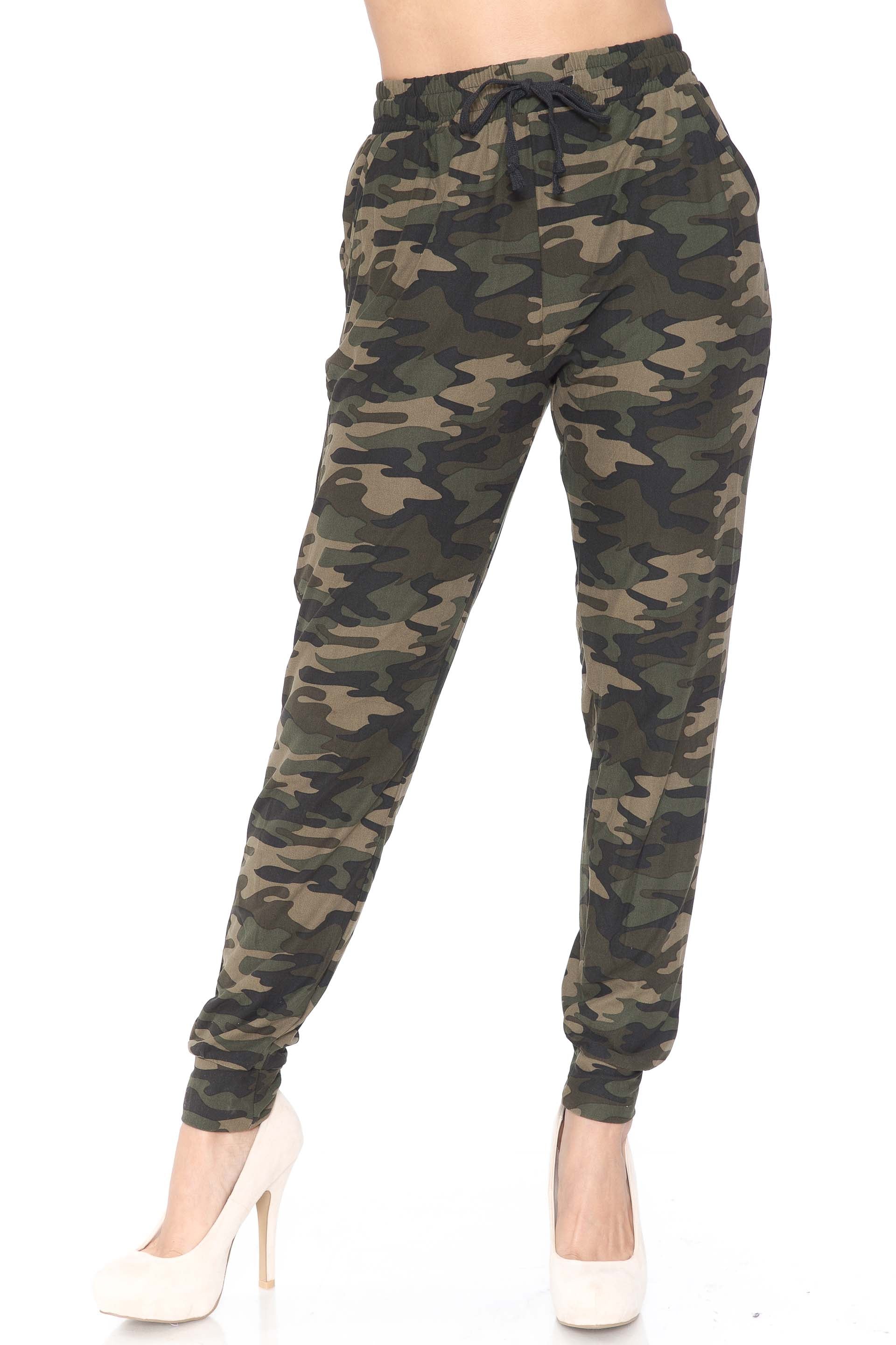 Buttery Soft Green Camouflage Plus Size Joggers - New Mix