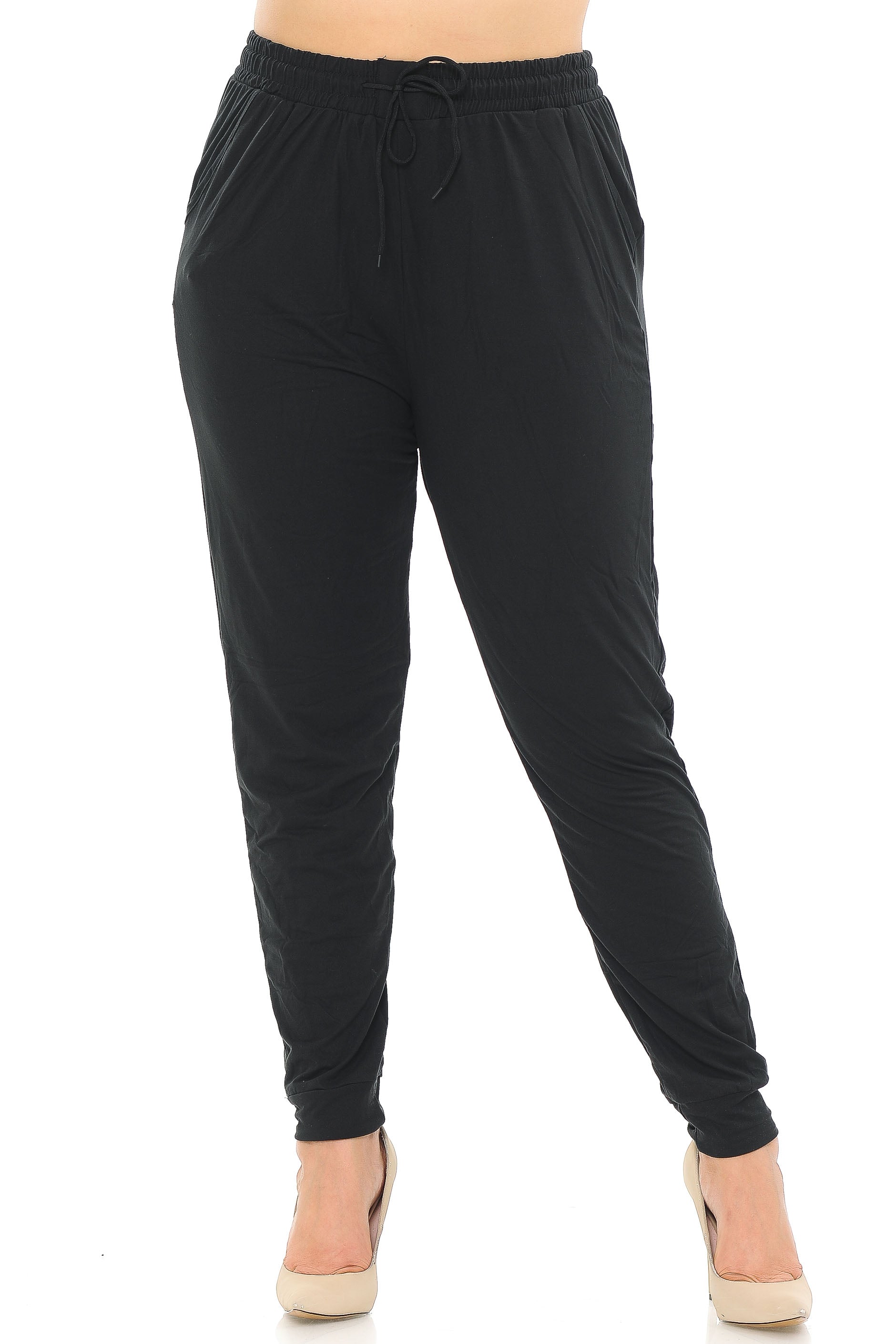 Buttery Smooth Essential Black Solid Plus Size Joggers - EEVEE