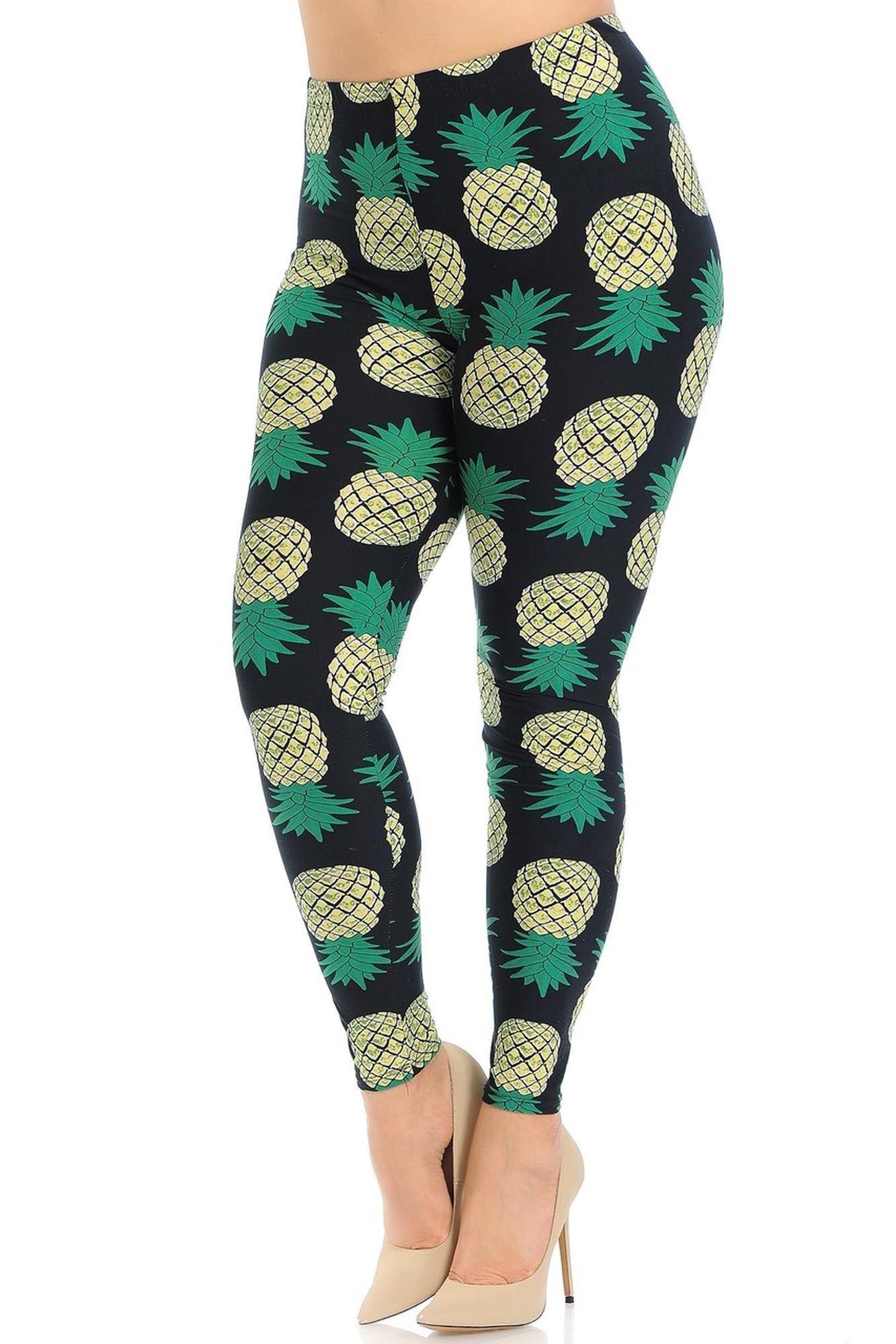 Buttery Smooth Green Pineapple Plus Size Leggings - EEVEE