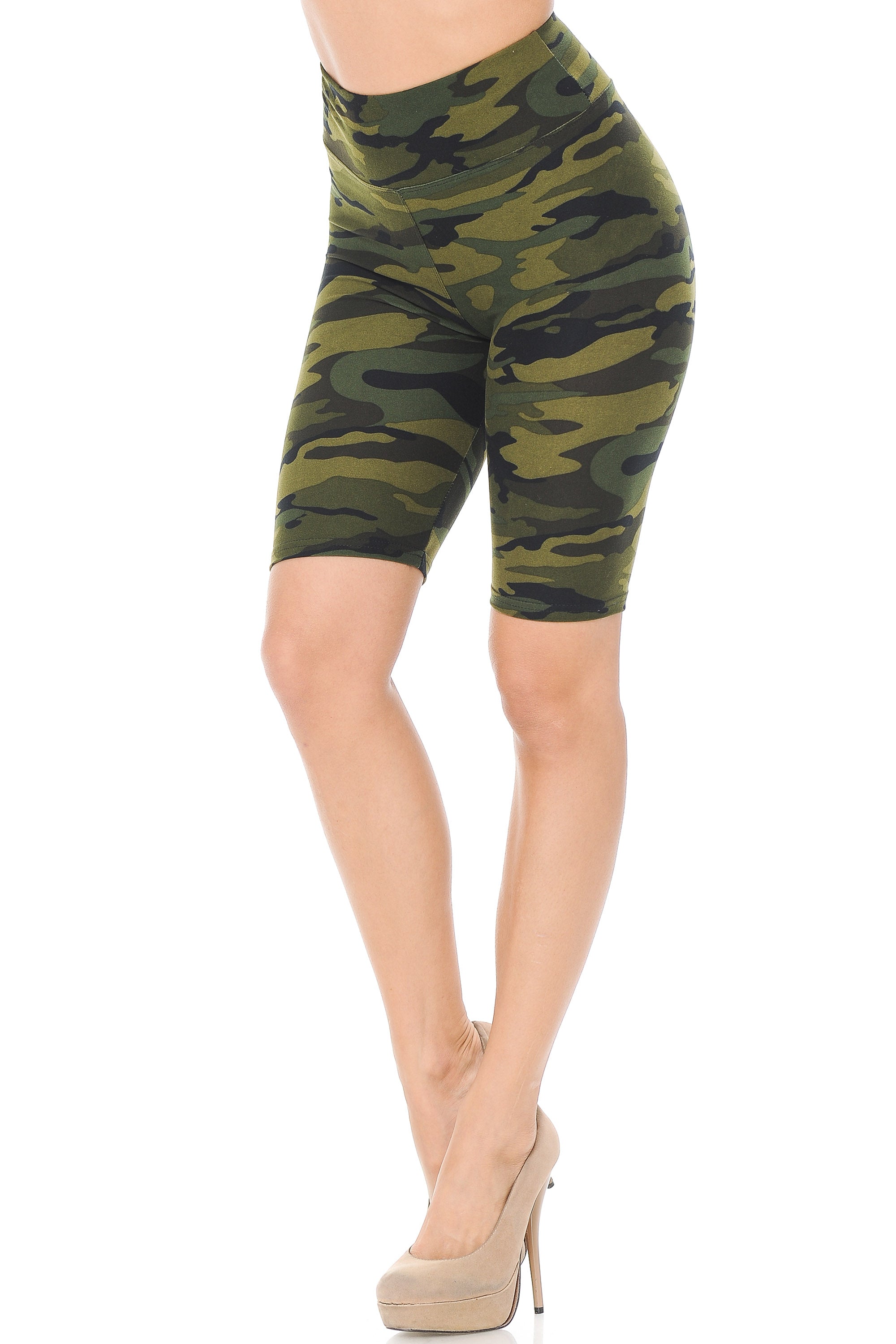 Buttery Soft Green Camouflage Plus Size Premium Shorts - 3 Inch Waist Band