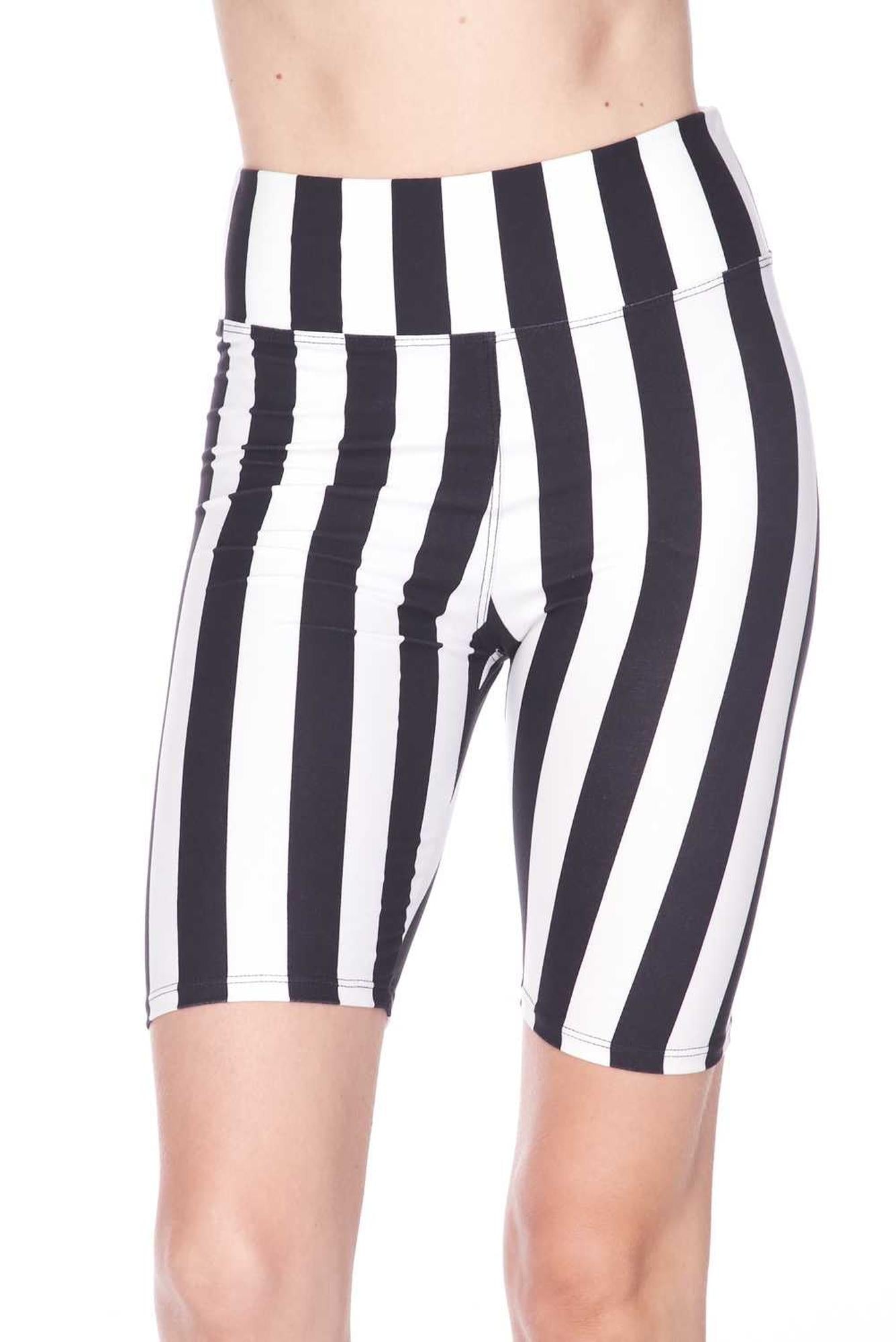 Buttery Soft Vertical Wide Stripe Plus Size Biker Premium Shorts - 3 Inch Waist Band
