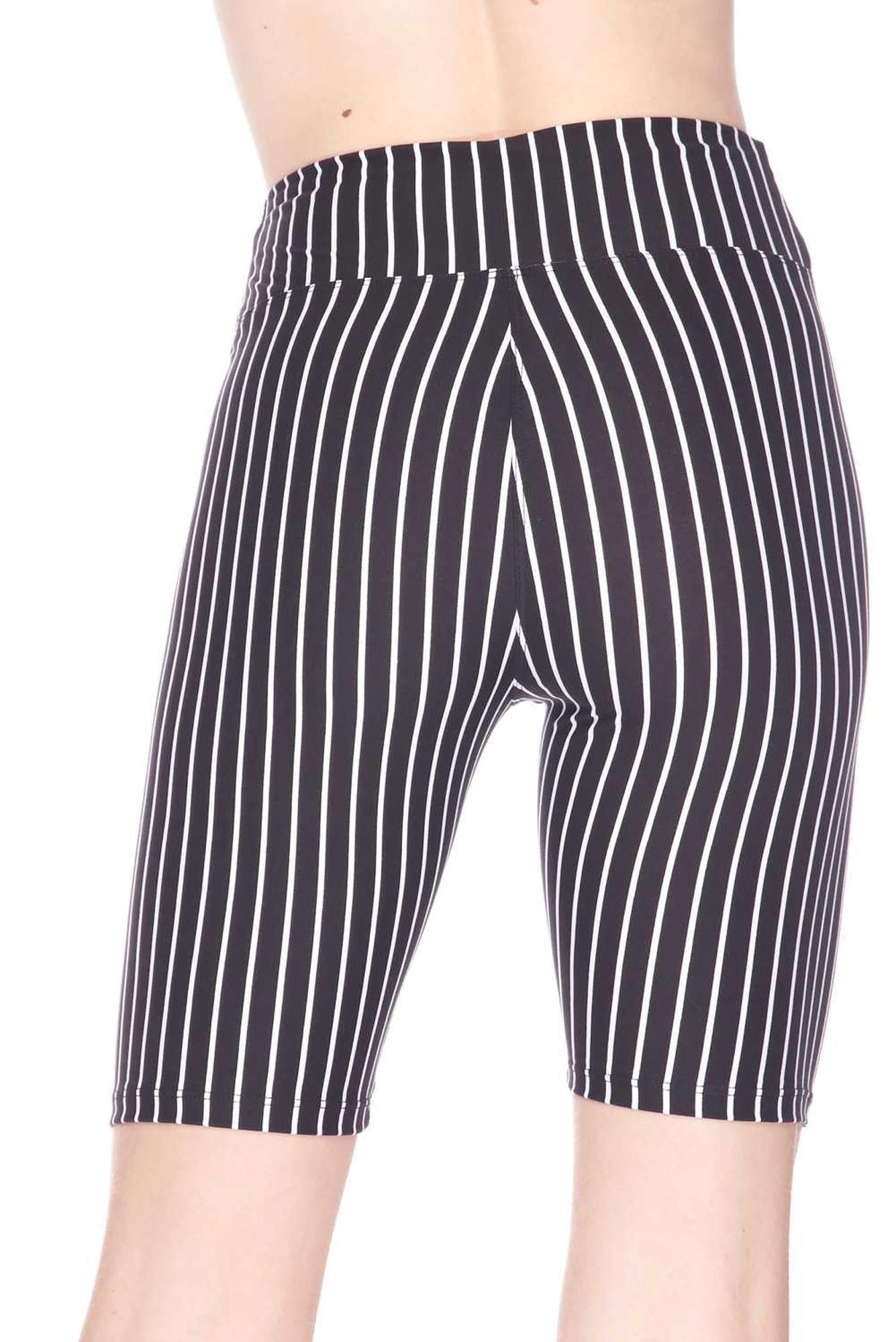 Buttery Soft Black Pinstripe Plus Size Biker Premium Shorts - 3 Inch Waist Band