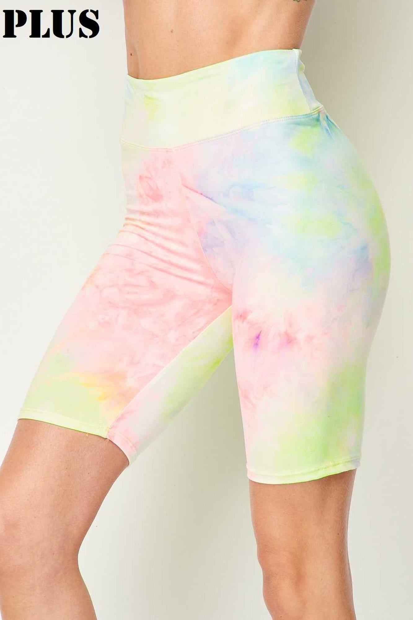 Buttery Soft Pastel Tie Dye High Waisted Plus Size Biker Premium Shorts - 3 Inch Waist