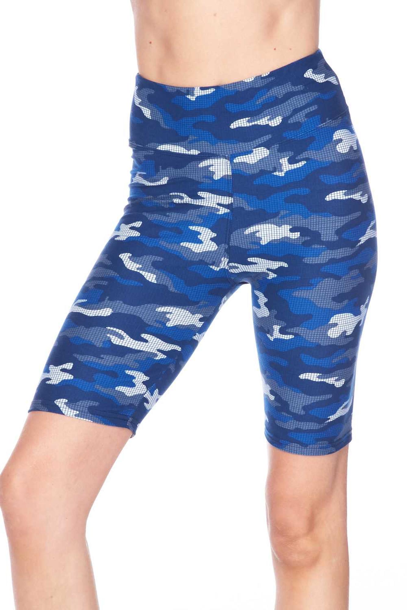 Buttery Soft Blue Grid Camouflage Plus Size Premium Shorts