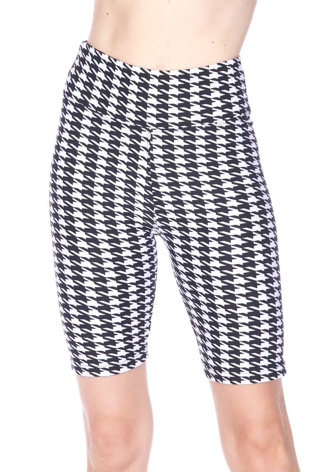 Buttery Soft Houndstooth Plus Size Biker Premium Shorts - 3 Inch Waist Band