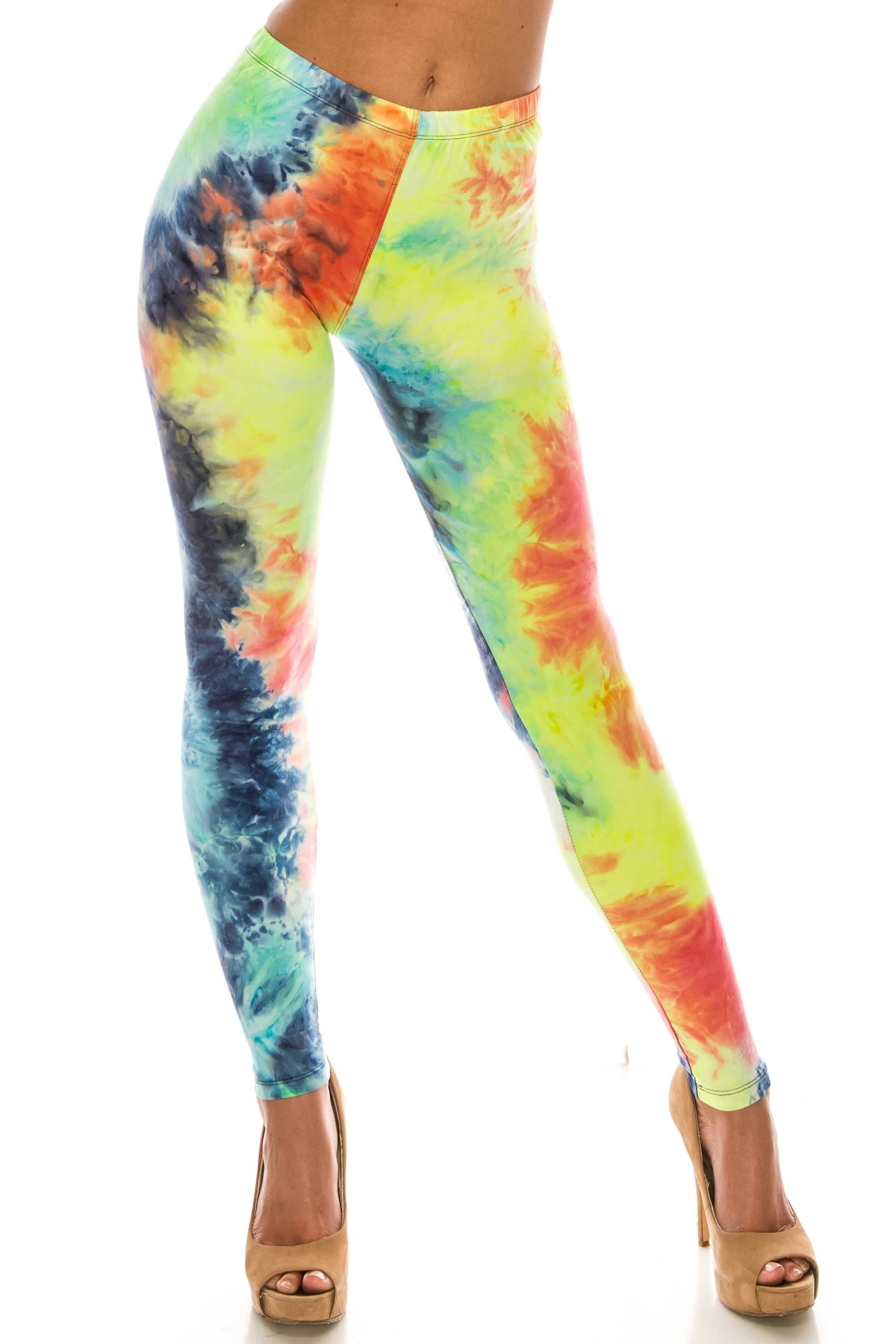Buttery Smooth Summer Yellow Tie Dye Plus Size Leggings
