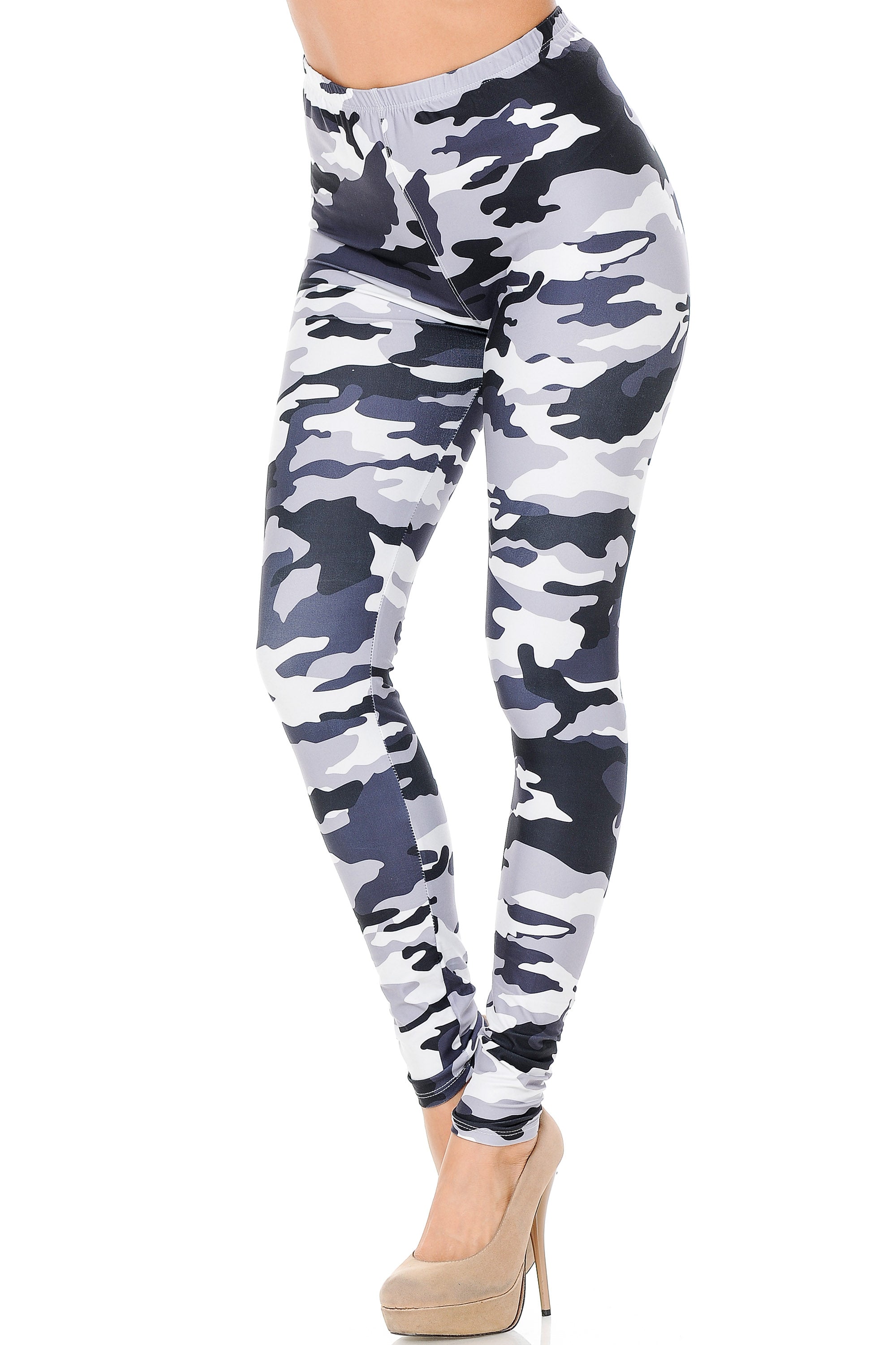 Creamy Soft Black and White Camouflage Plus Size Leggings