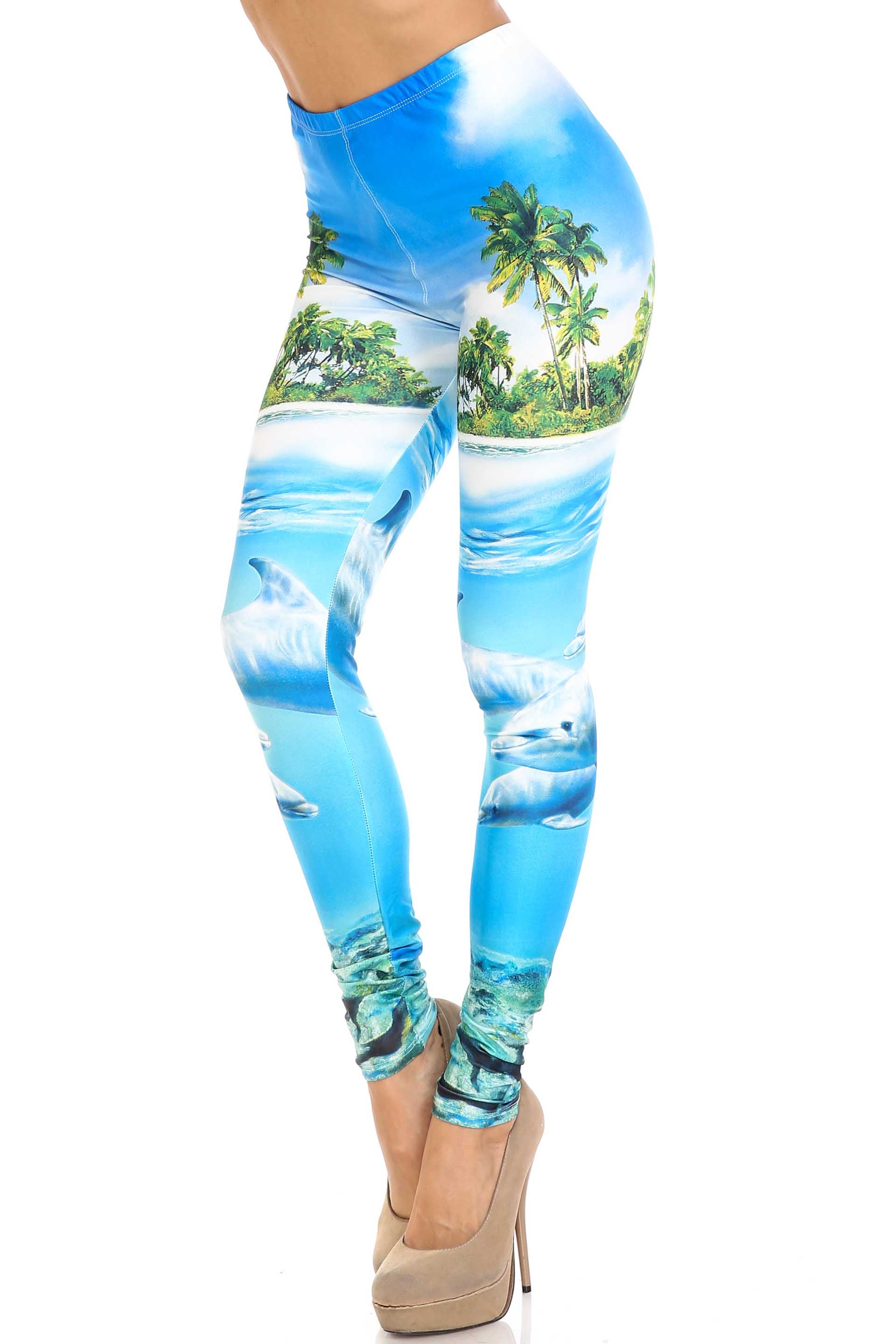 Creamy Soft Dolphin Paradise Plus Size Leggings - By USA Fashion