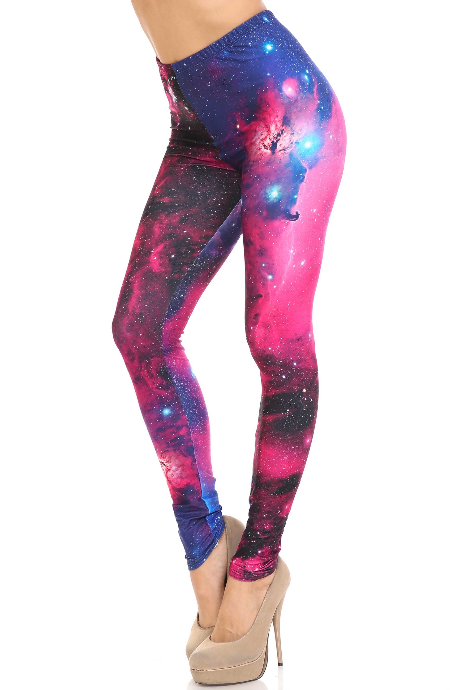 Creamy Soft Fuchsia Galaxy Plus Size Leggings - USA Fashion