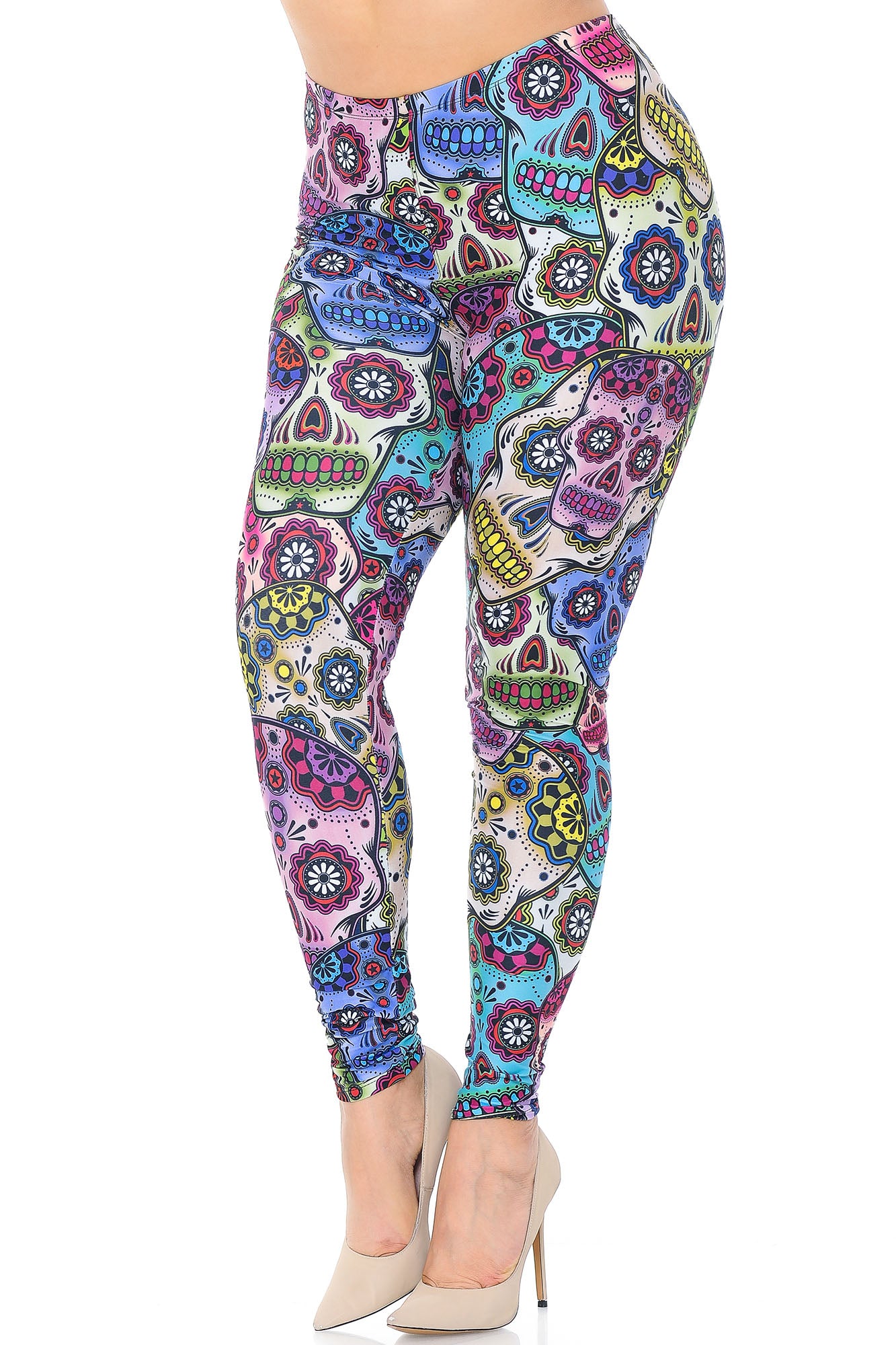 Creamy Soft Sugar Skull Plus Size Leggings - USA Fashion