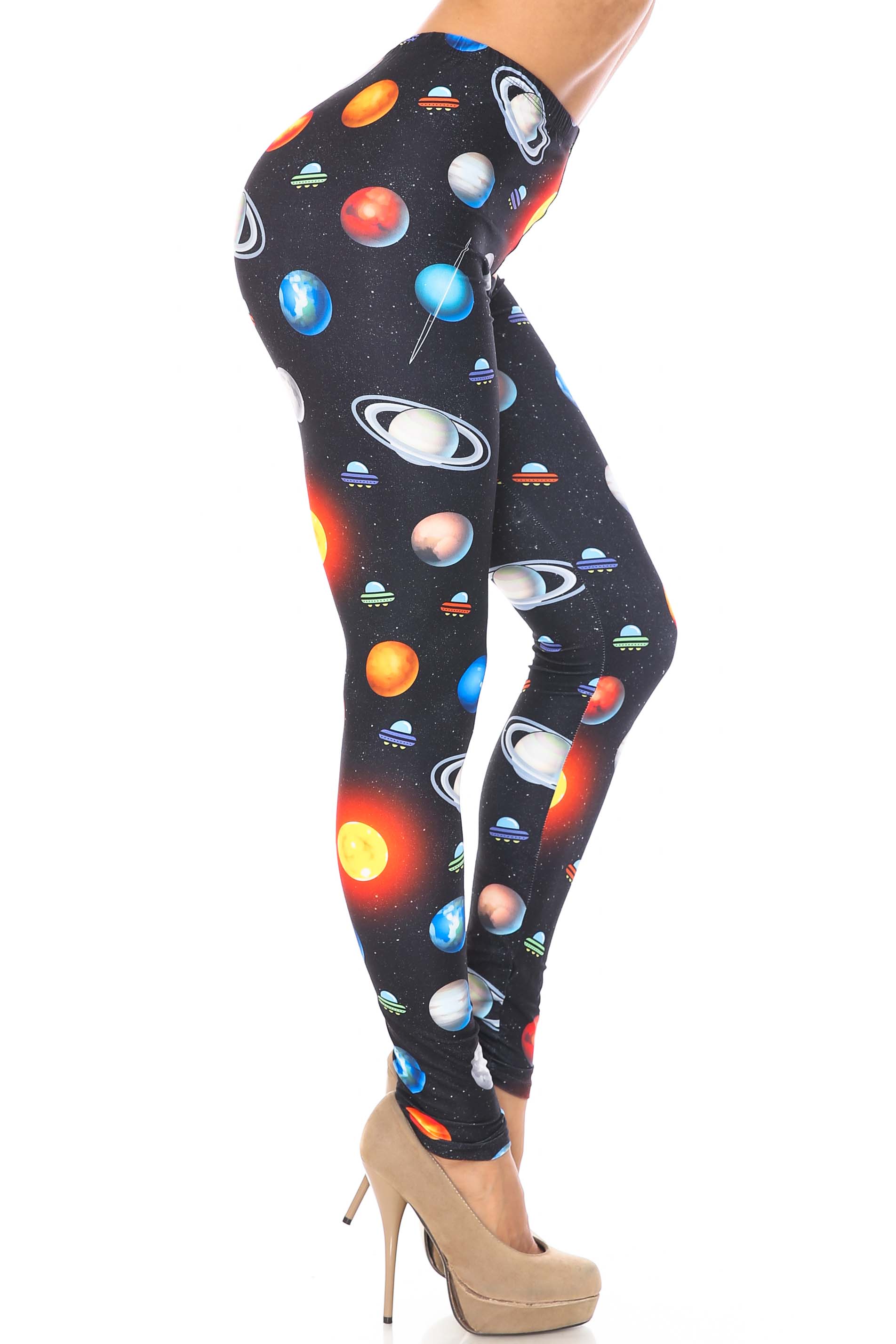Creamy Soft Galaxy Planets Plus Size Leggings - USA Fashion