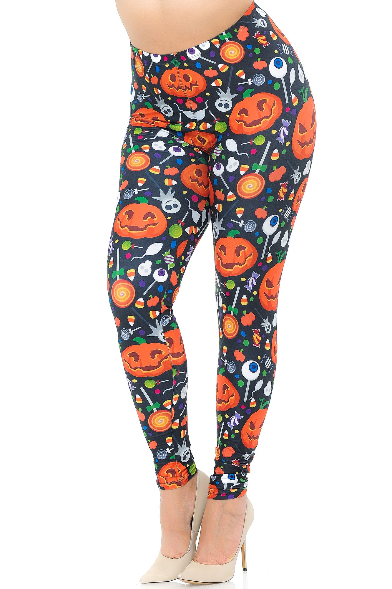 Creamy Soft Pumpkins and Halloween Candy Plus Size Leggings - USA Fashion