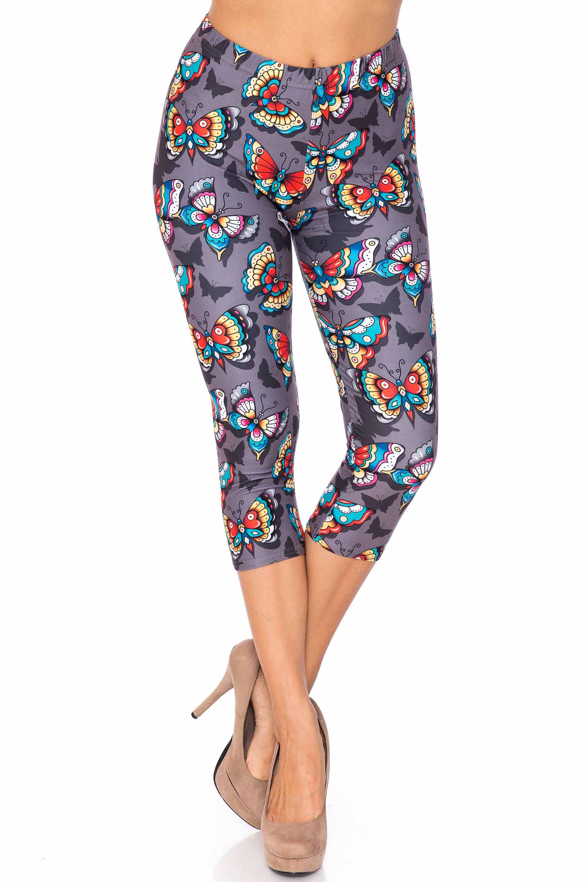 Creamy Soft Jewel Tone Butterfly Capris - USA Fashion