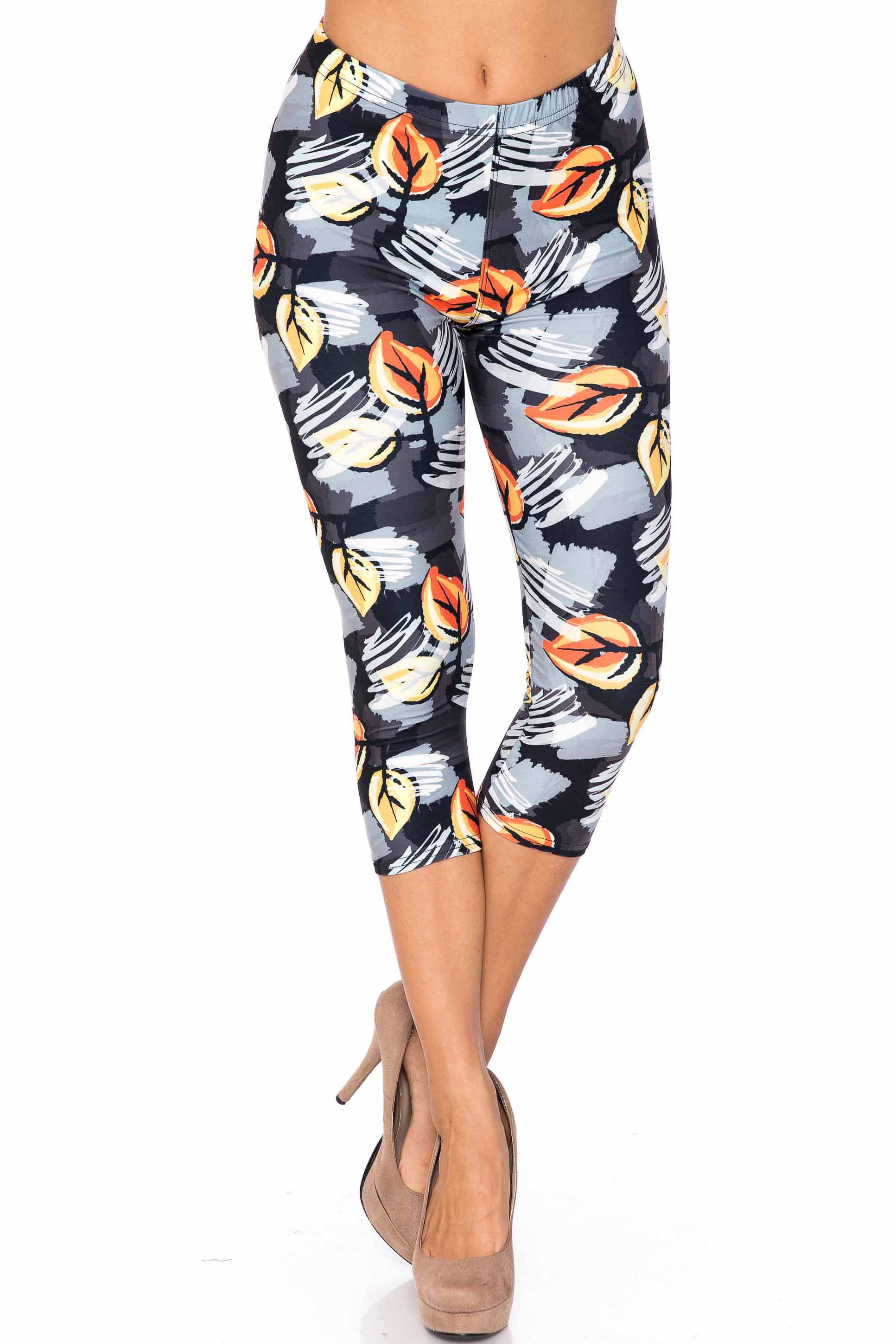 Creamy Soft Orange Leaf Breeze Capris - USA Fashion